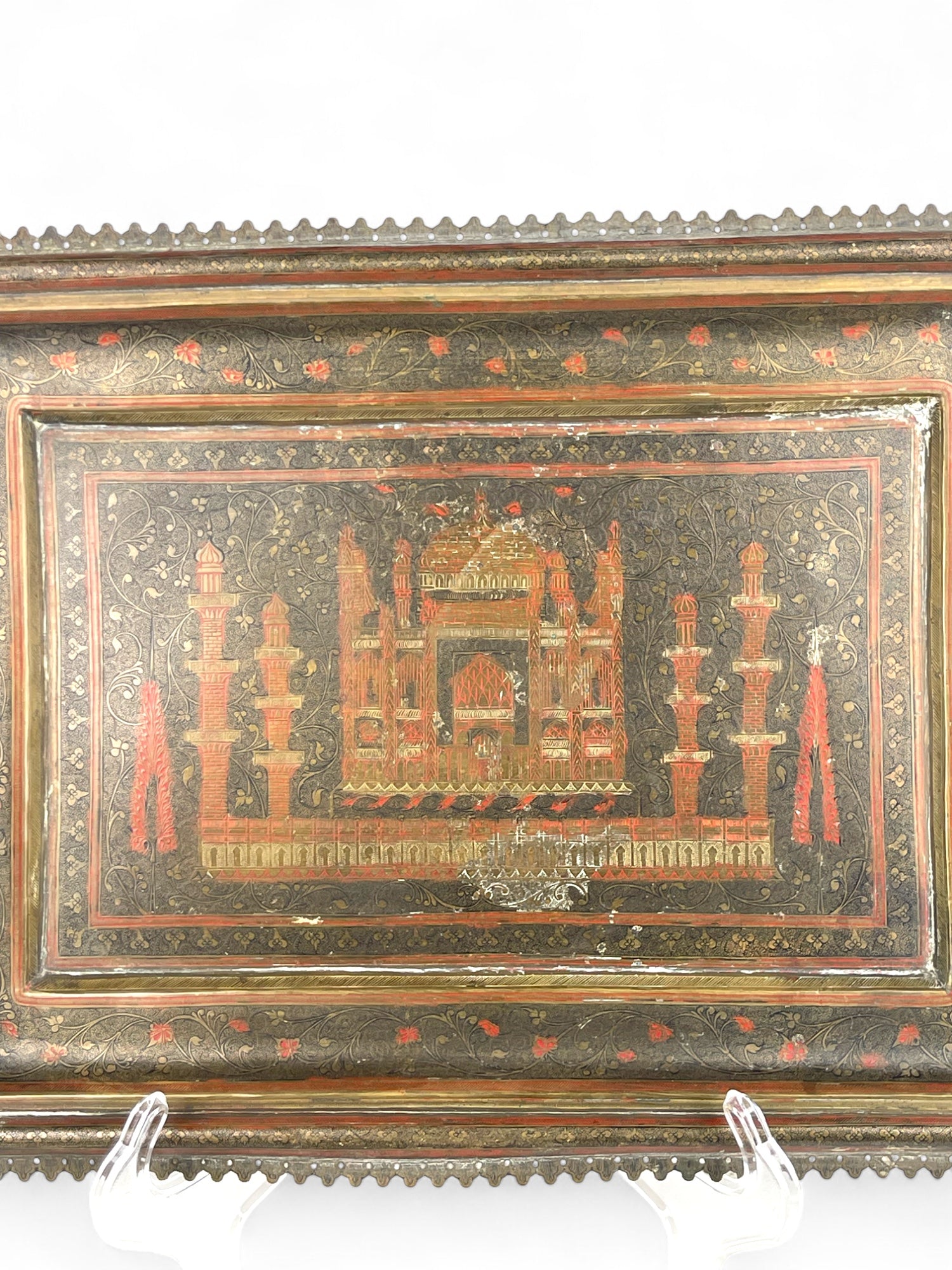 A Middle Eastern Handmade Hand Hammered Cold Enameled Tray