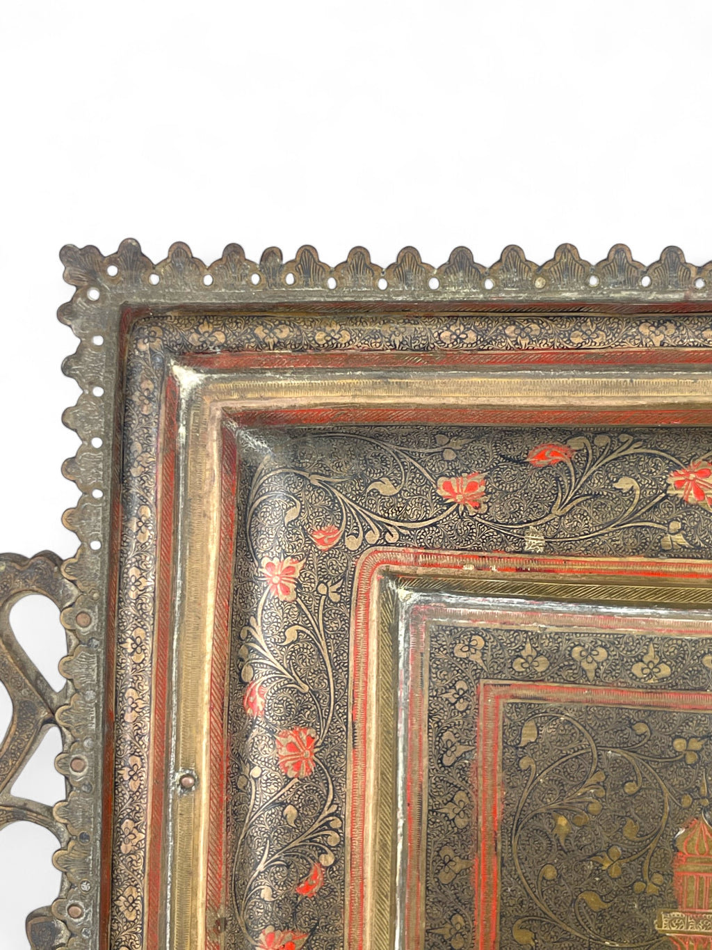 A Middle Eastern Handmade Hand Hammered Cold Enameled Tray