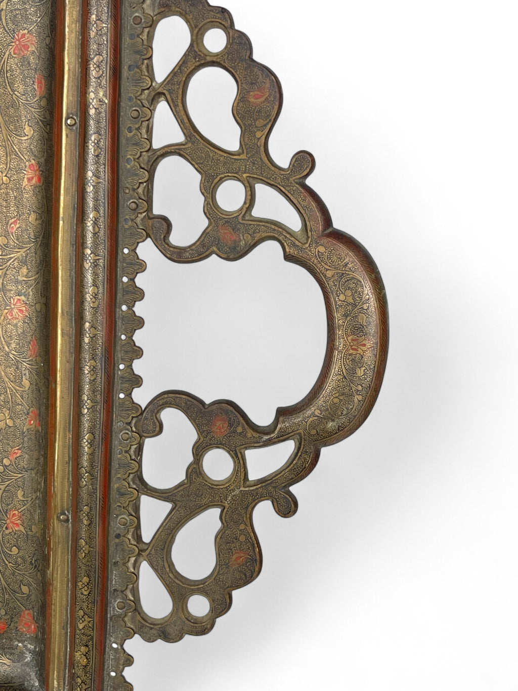 A Middle Eastern Handmade Hand Hammered Cold Enameled Tray