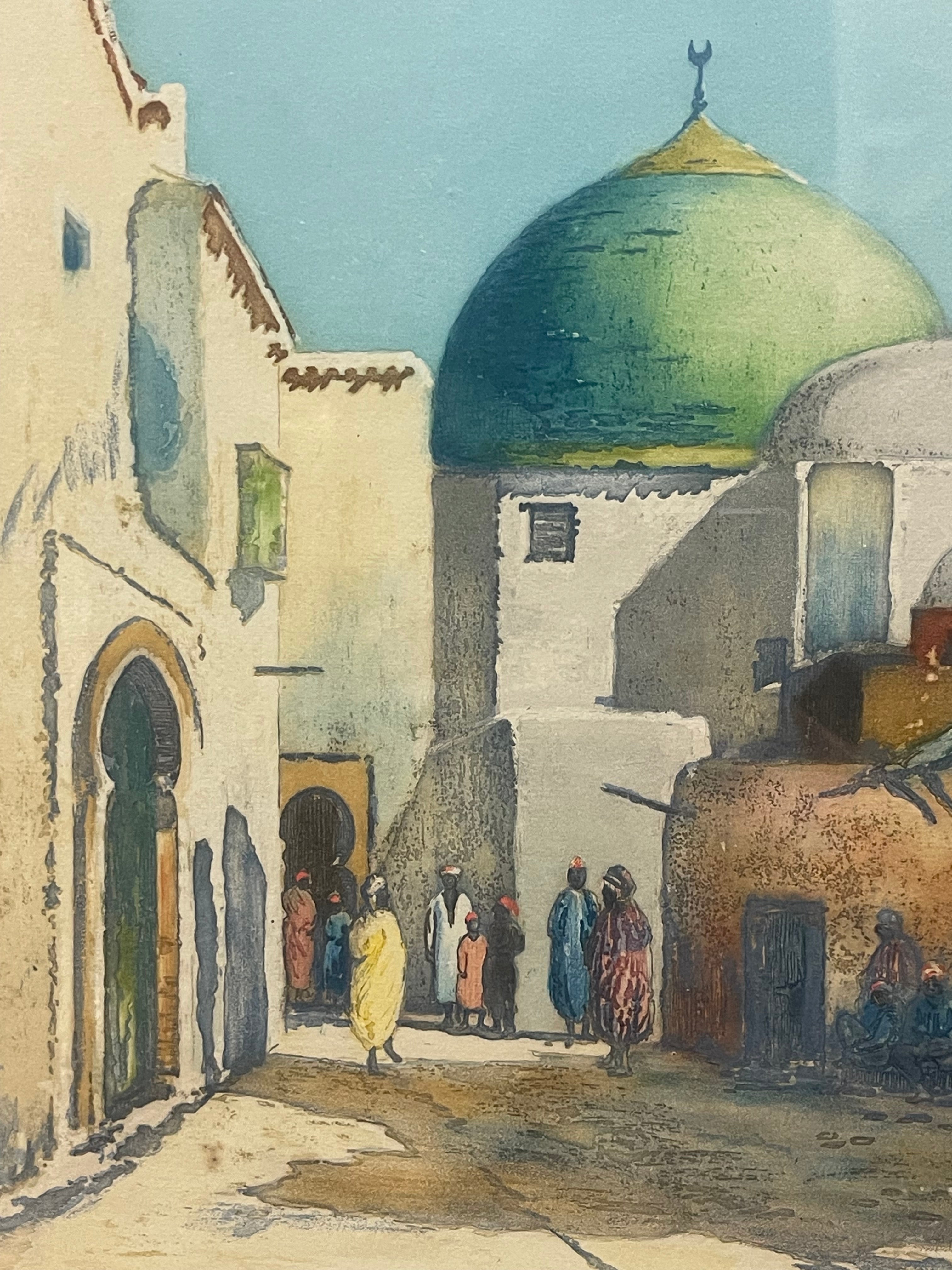 An Orientalist Watercolor Accent Lithograph Signed & Numbered
