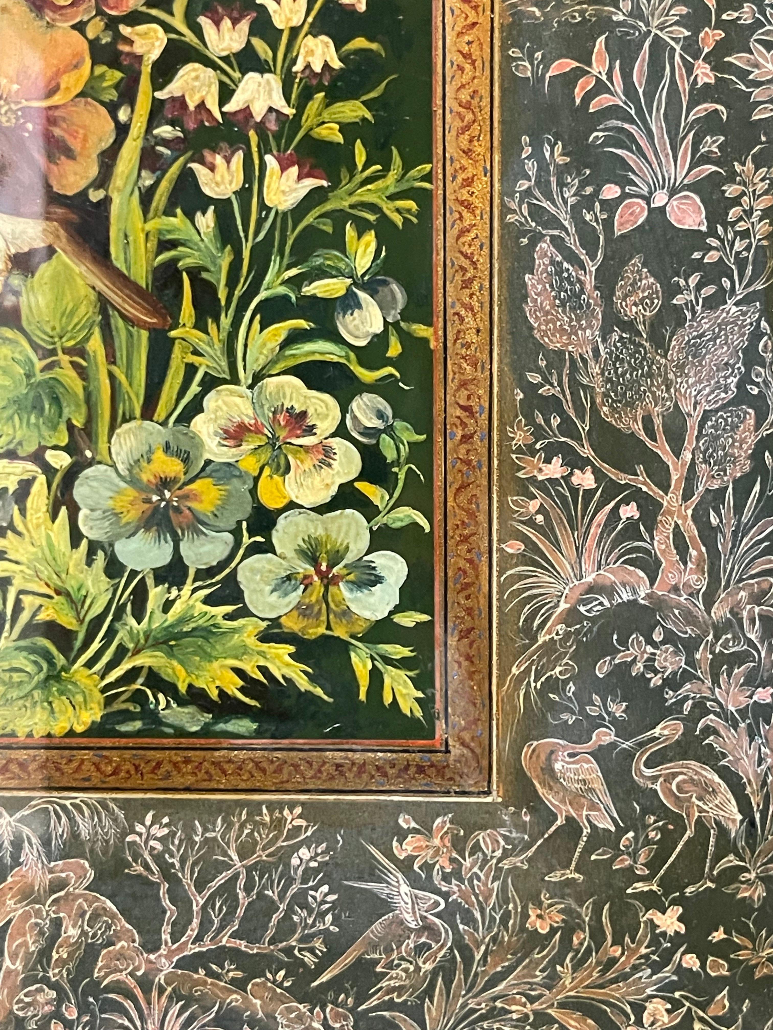 An Islamic Persian Oil on Paper Mache Book Cover Painting