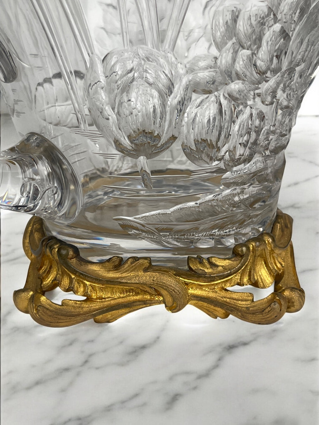 19th Century French Hand Carved Crystal Mounted On Ormolu Vase By Escalier De Cr