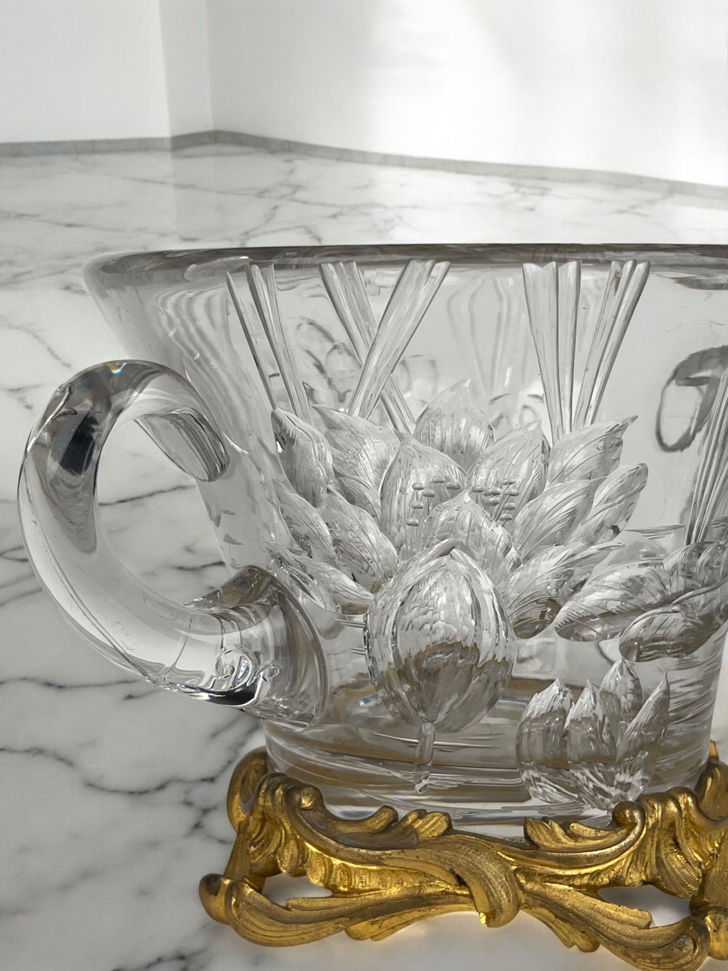 19th Century French Hand Carved Crystal Mounted On Ormolu Vase By Escalier De Cr