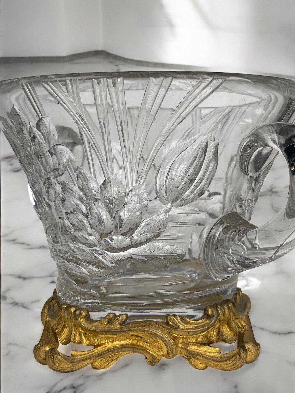 19th Century French Hand Carved Crystal Mounted On Ormolu Vase By Escalier De Cr