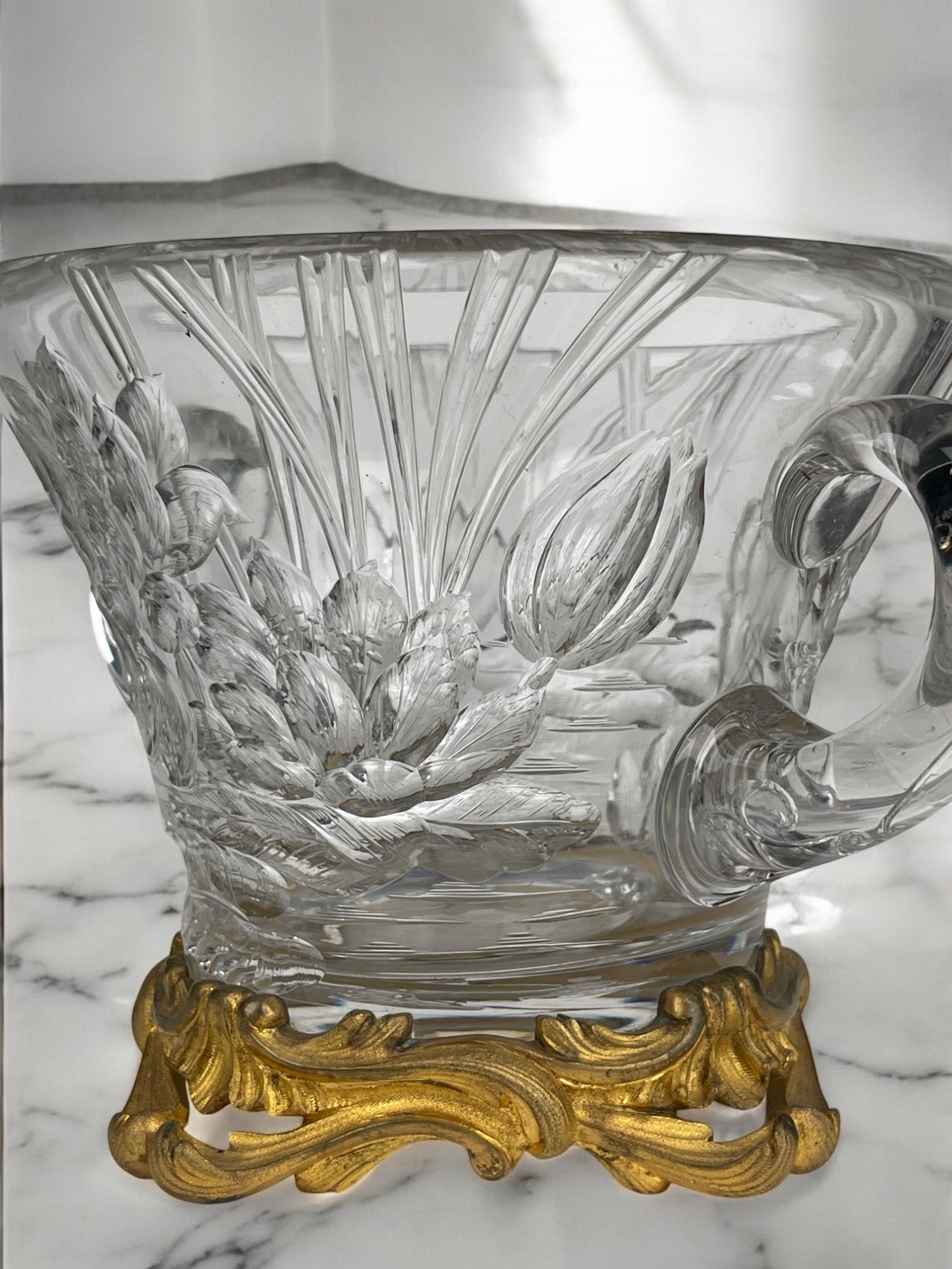 19th Century French Hand Carved Crystal Mounted On Ormolu Vase By Escalier De Cr