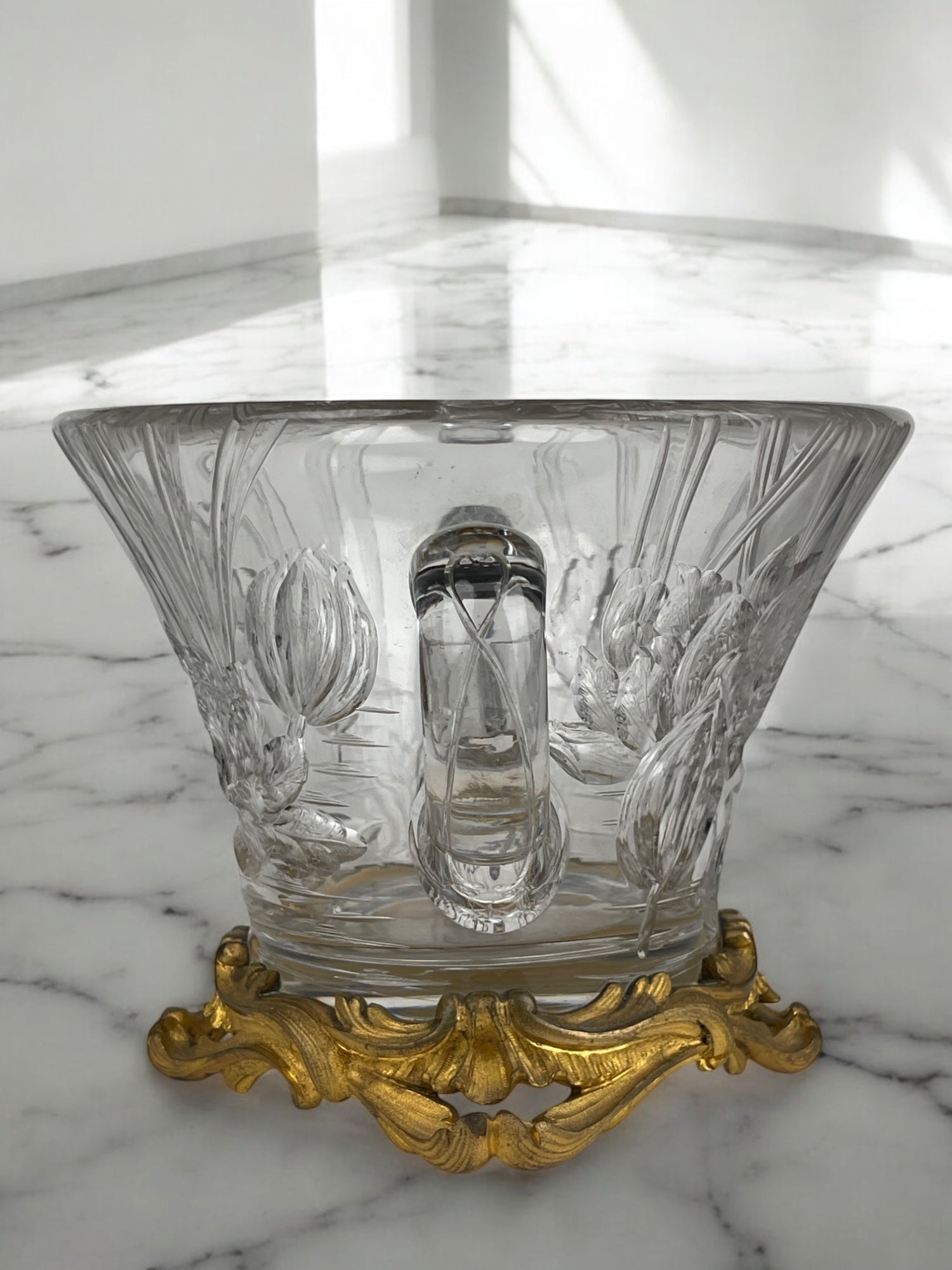 19th Century French Hand Carved Crystal Mounted On Ormolu Vase By Escalier De Cr