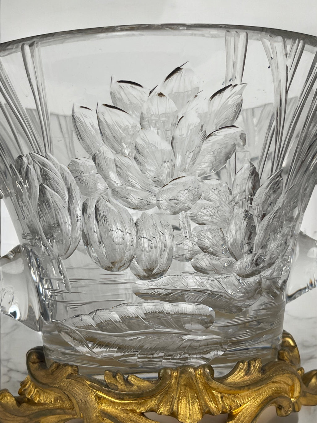 19th Century French Hand Carved Crystal Mounted On Ormolu Vase By Escalier De Cr