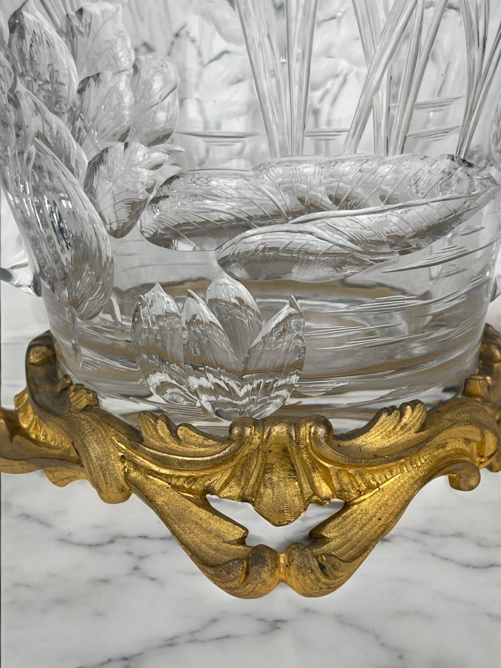 19th Century French Hand Carved Crystal Mounted On Ormolu Vase By Escalier De Cr