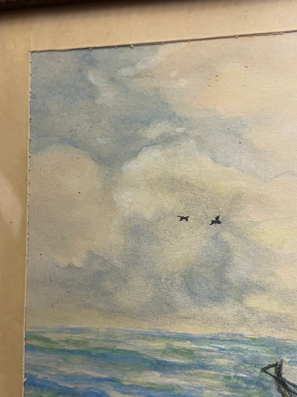 Watercolor Painting of a Boat Floating on the Ocean Signed By Artist