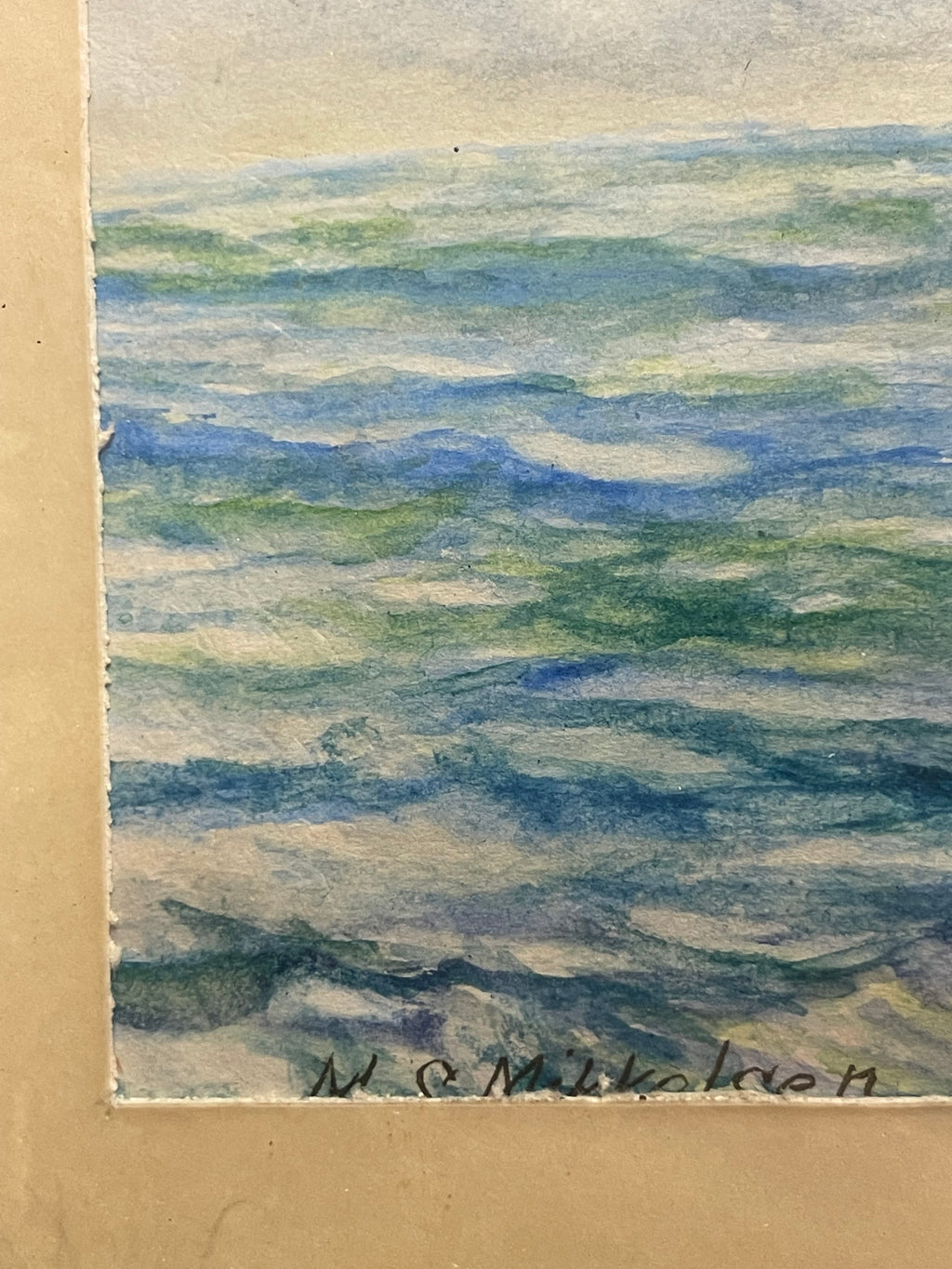 Watercolor Painting of a Boat Floating on the Ocean Signed By Artist