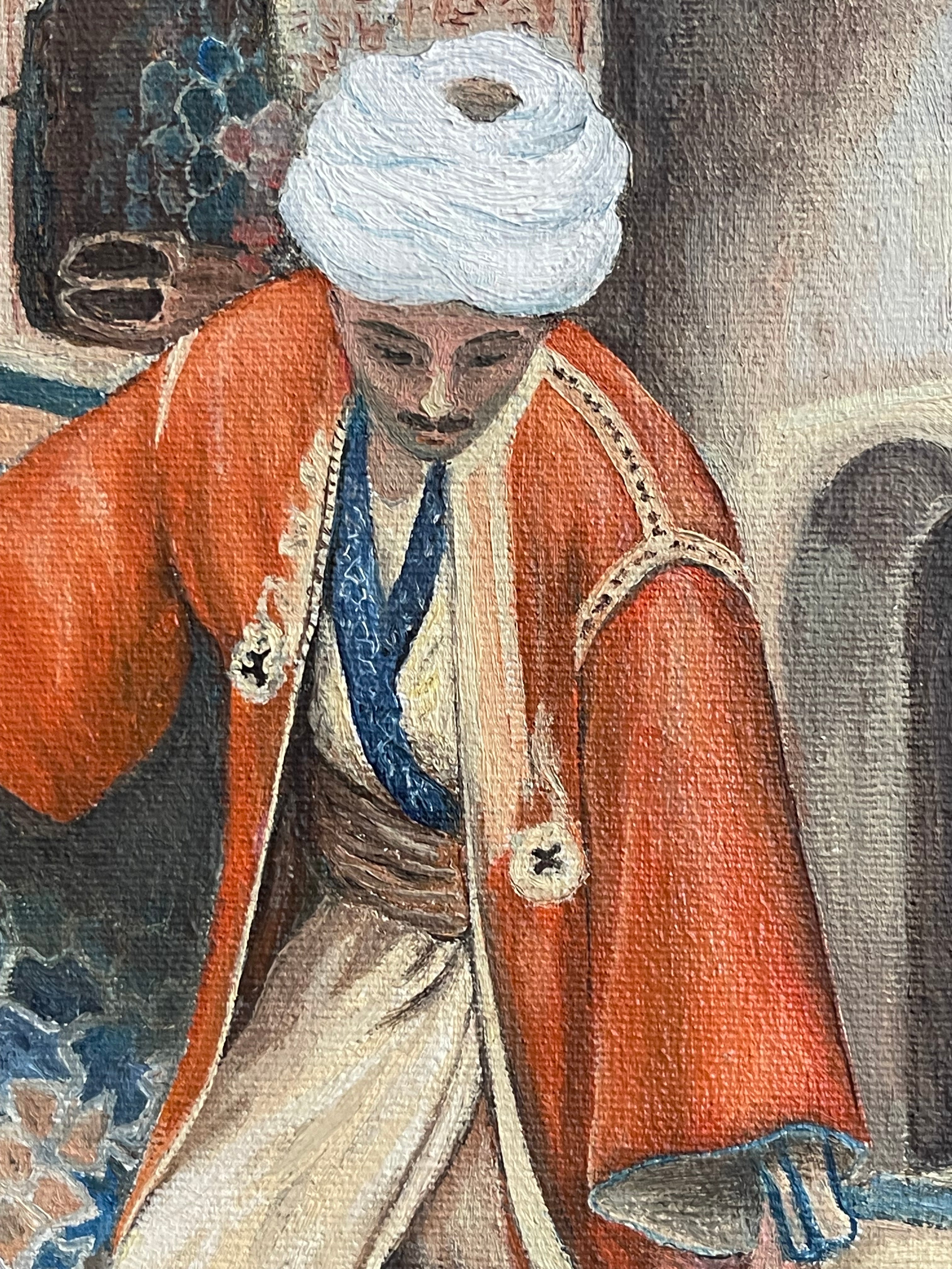 A Middle Eastern Orientalist Oil on Canvas Painting of an Arab Man