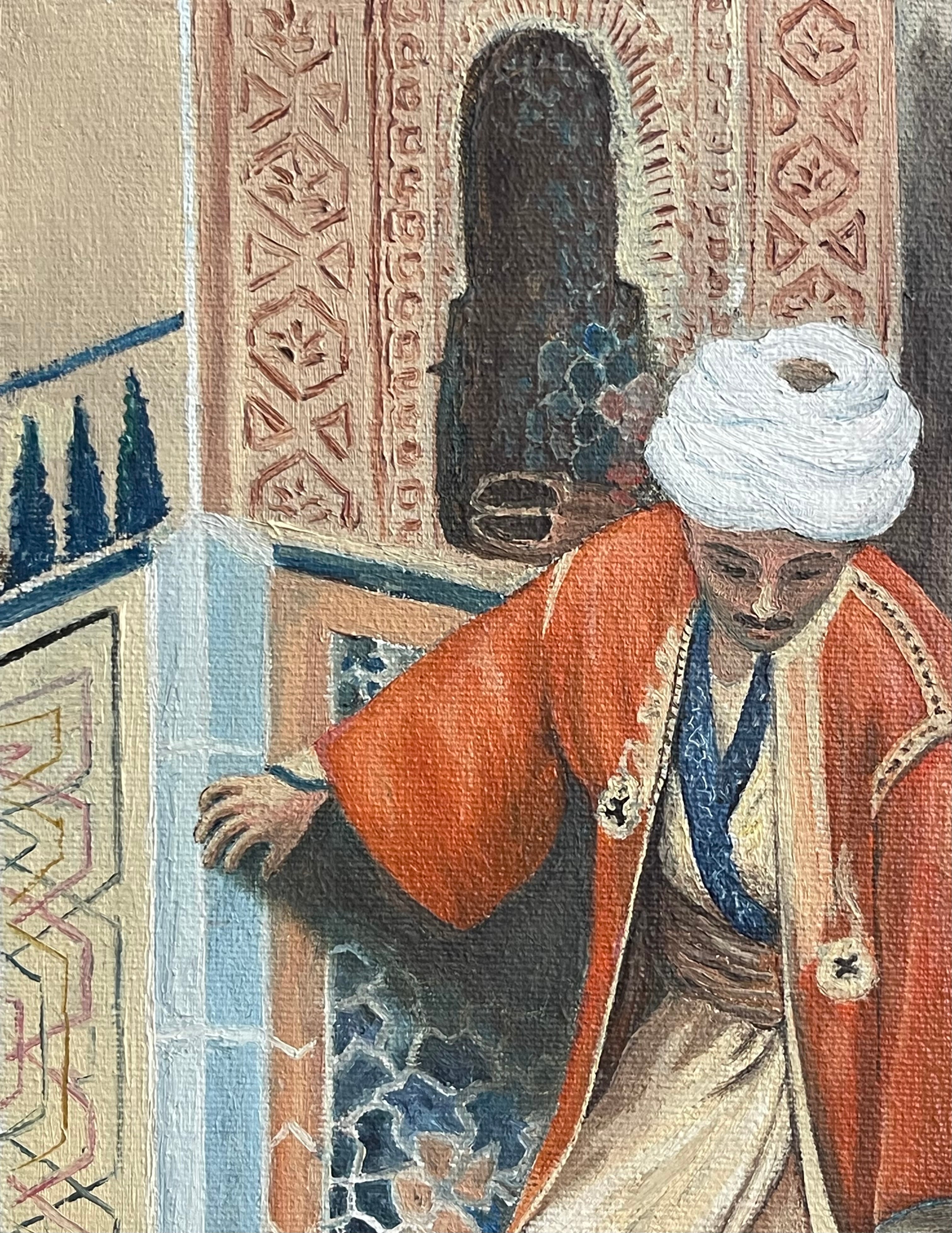 A Middle Eastern Orientalist Oil on Canvas Painting of an Arab Man