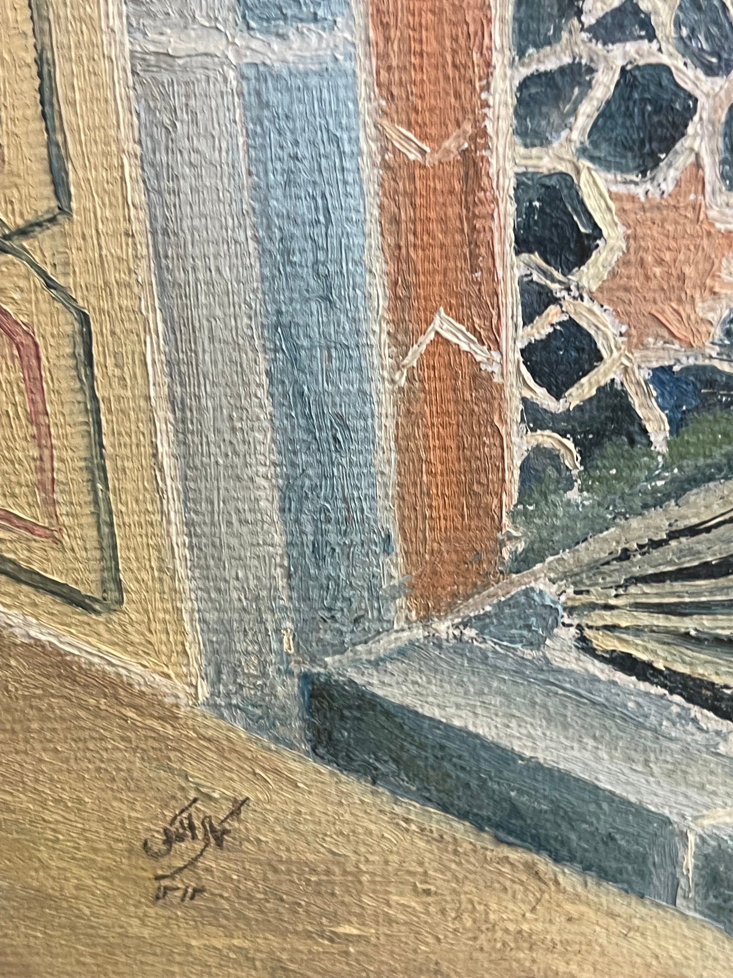 A Middle Eastern Orientalist Oil on Canvas Painting of an Arab Man