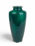 A Japanese Meiji Silver Mounted Green Cloud Enamel Vase