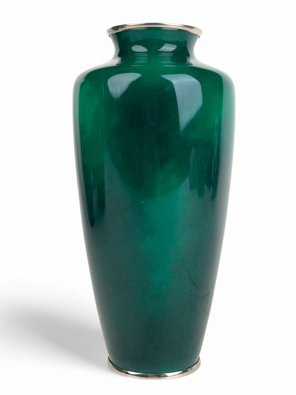 A Japanese Meiji Silver Mounted Green Cloud Enamel Vase