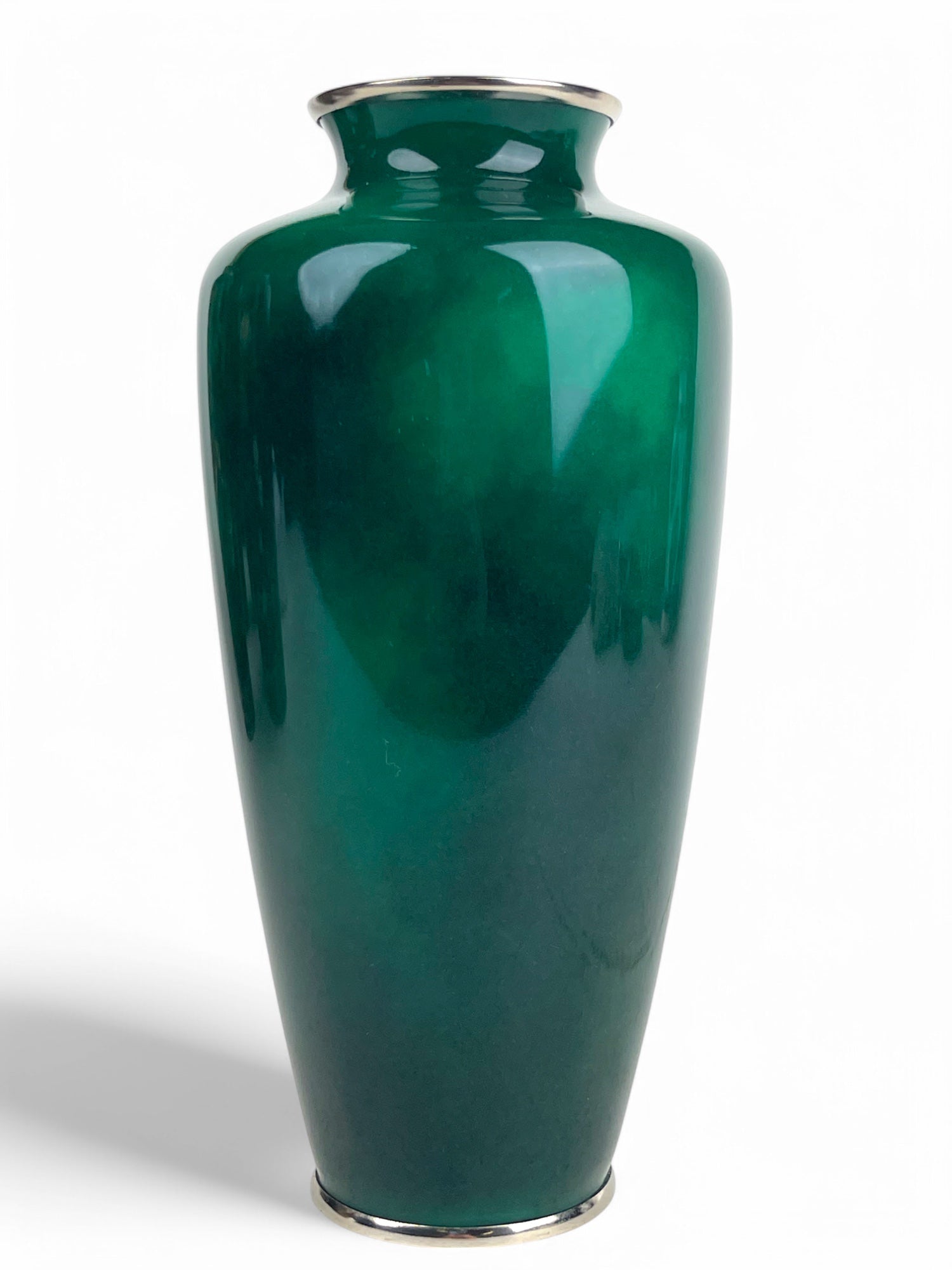 A Japanese Meiji Silver Mounted Green Cloud Enamel Vase