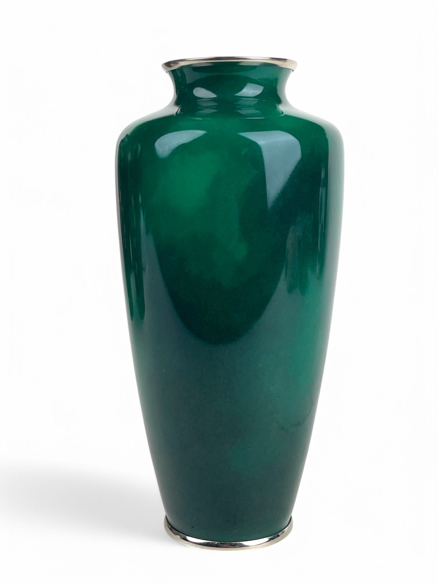 A Japanese Meiji Silver Mounted Green Cloud Enamel Vase