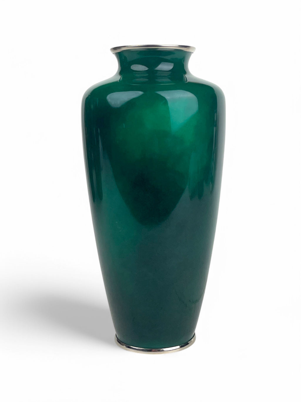 A Japanese Meiji Silver Mounted Green Cloud Enamel Vase