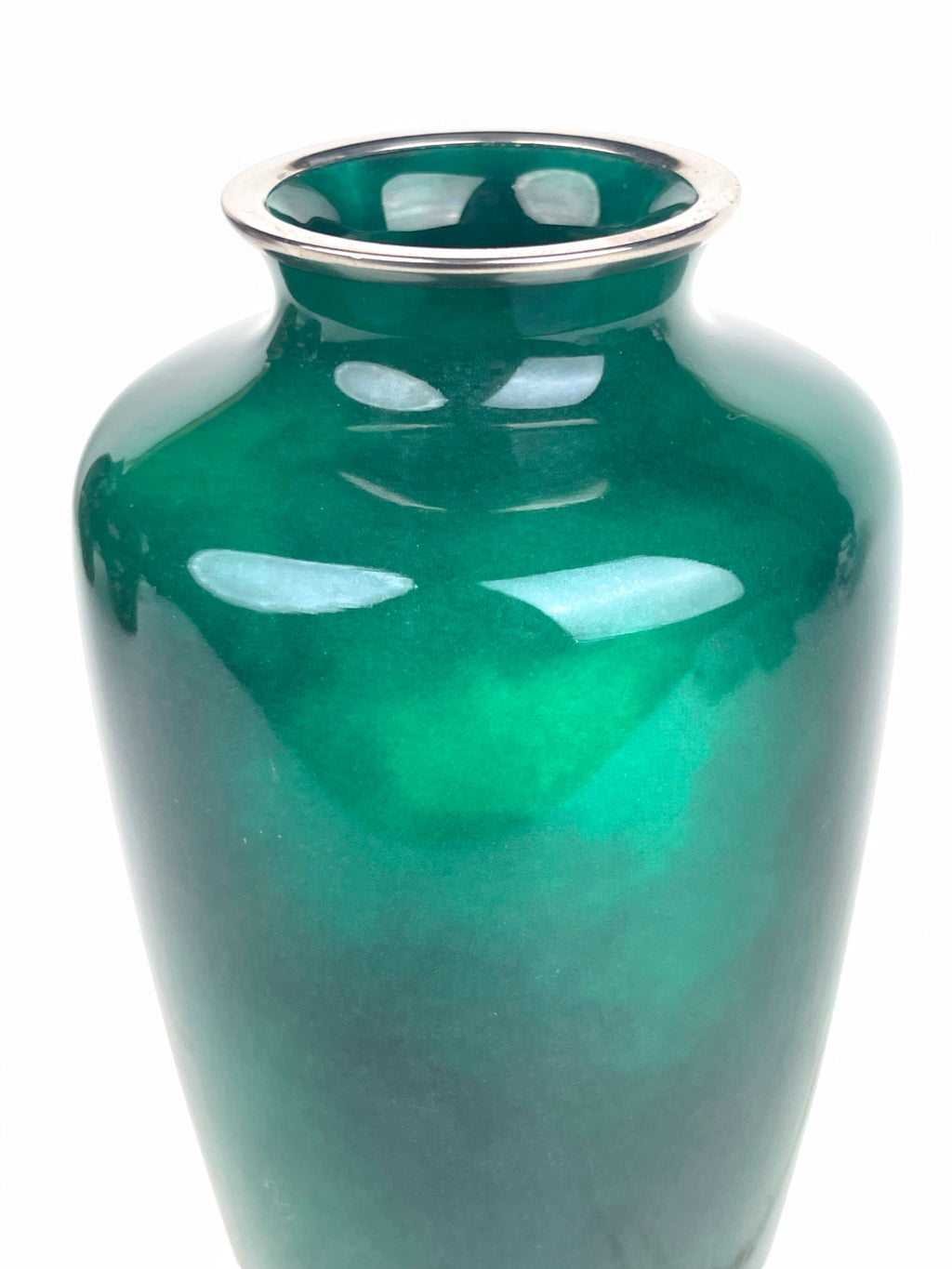 A Japanese Meiji Silver Mounted Green Cloud Enamel Vase