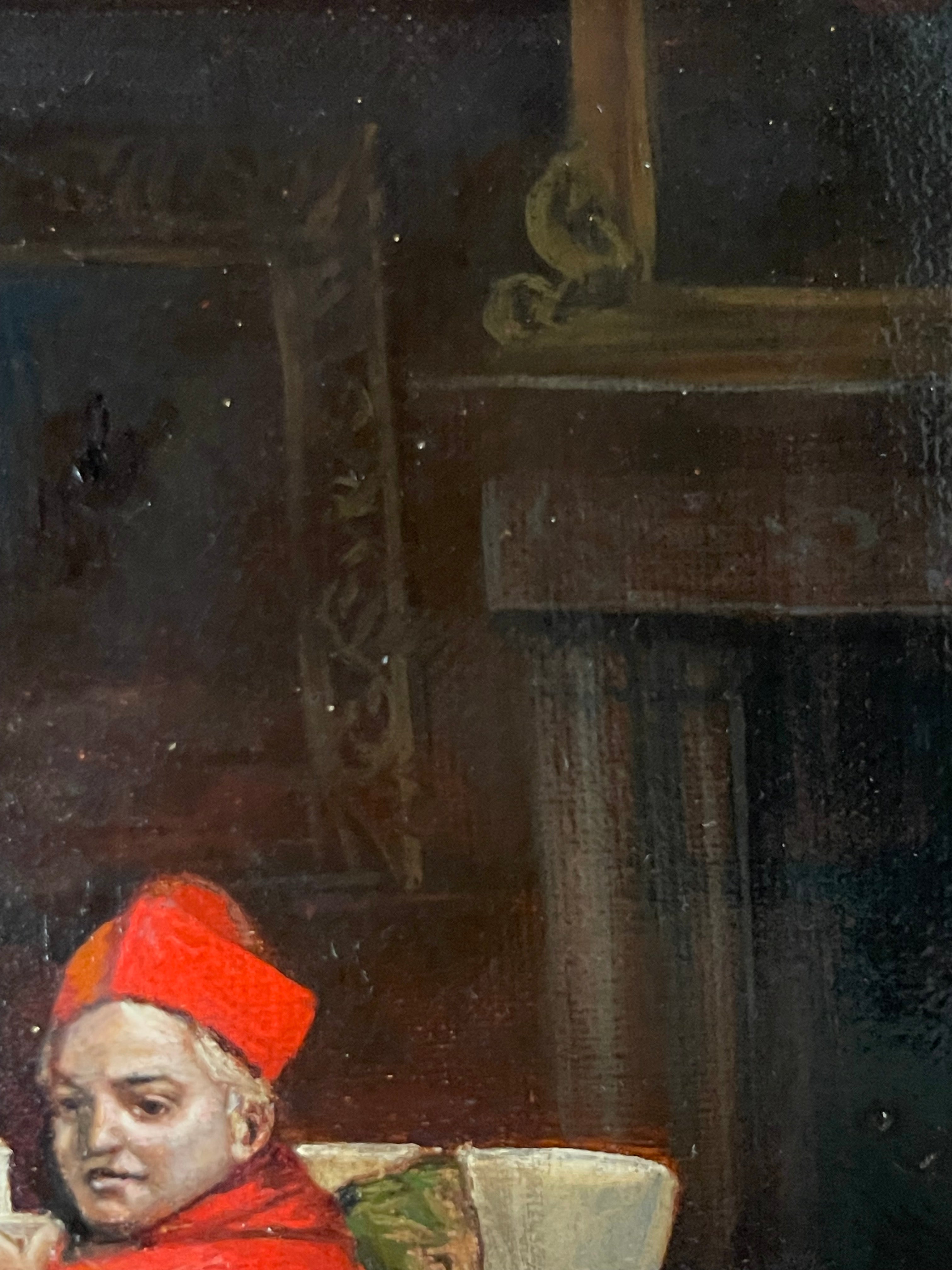 19th Century French Oil on Canvas Painting of a Cardinal’s Tea Time By F. Dupey