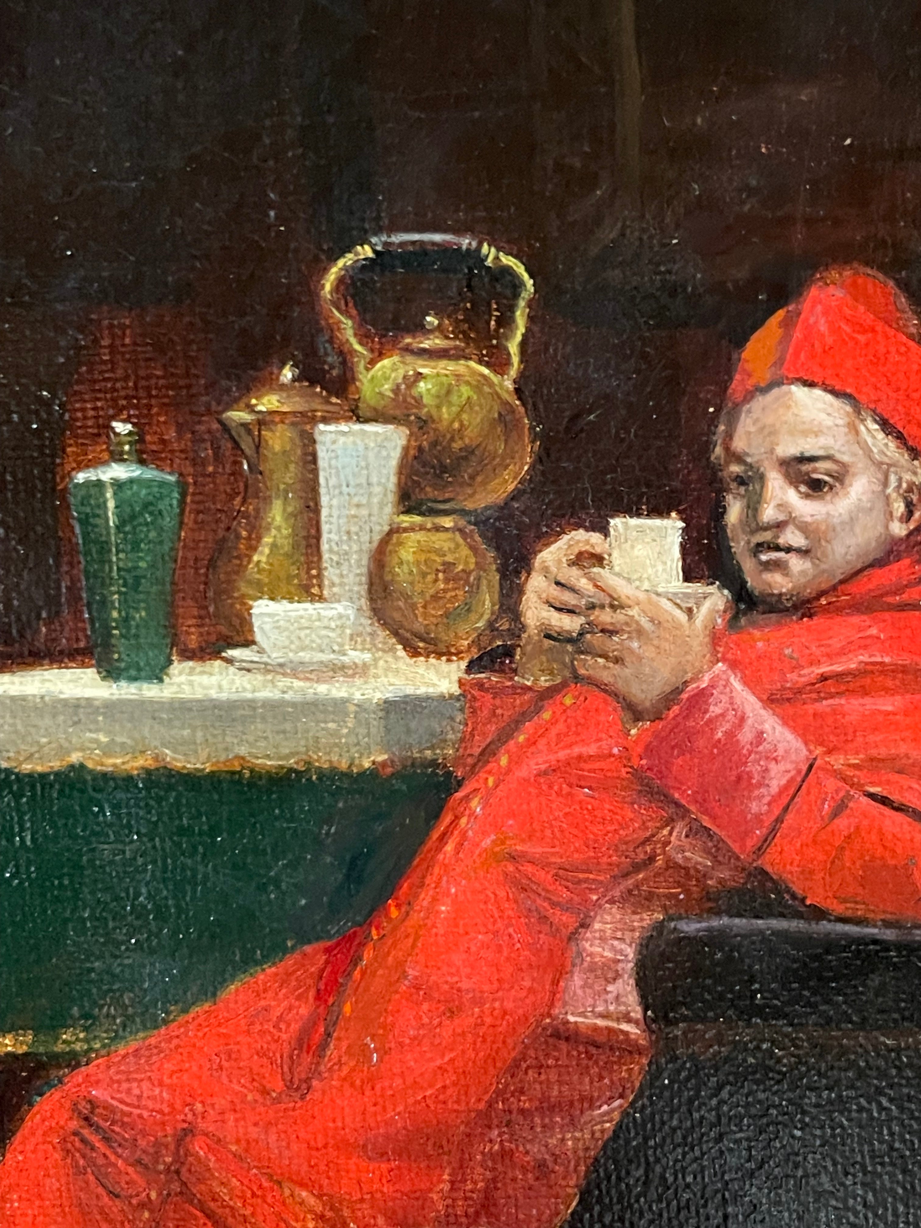 19th Century French Oil on Canvas Painting of a Cardinal’s Tea Time By F. Dupey