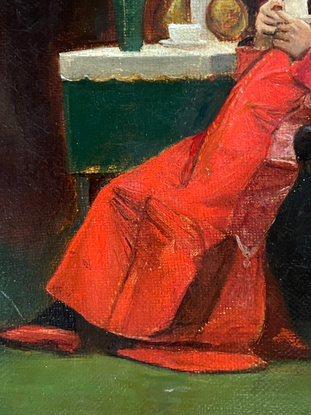 19th Century French Oil on Canvas Painting of a Cardinal’s Tea Time By F. Dupey