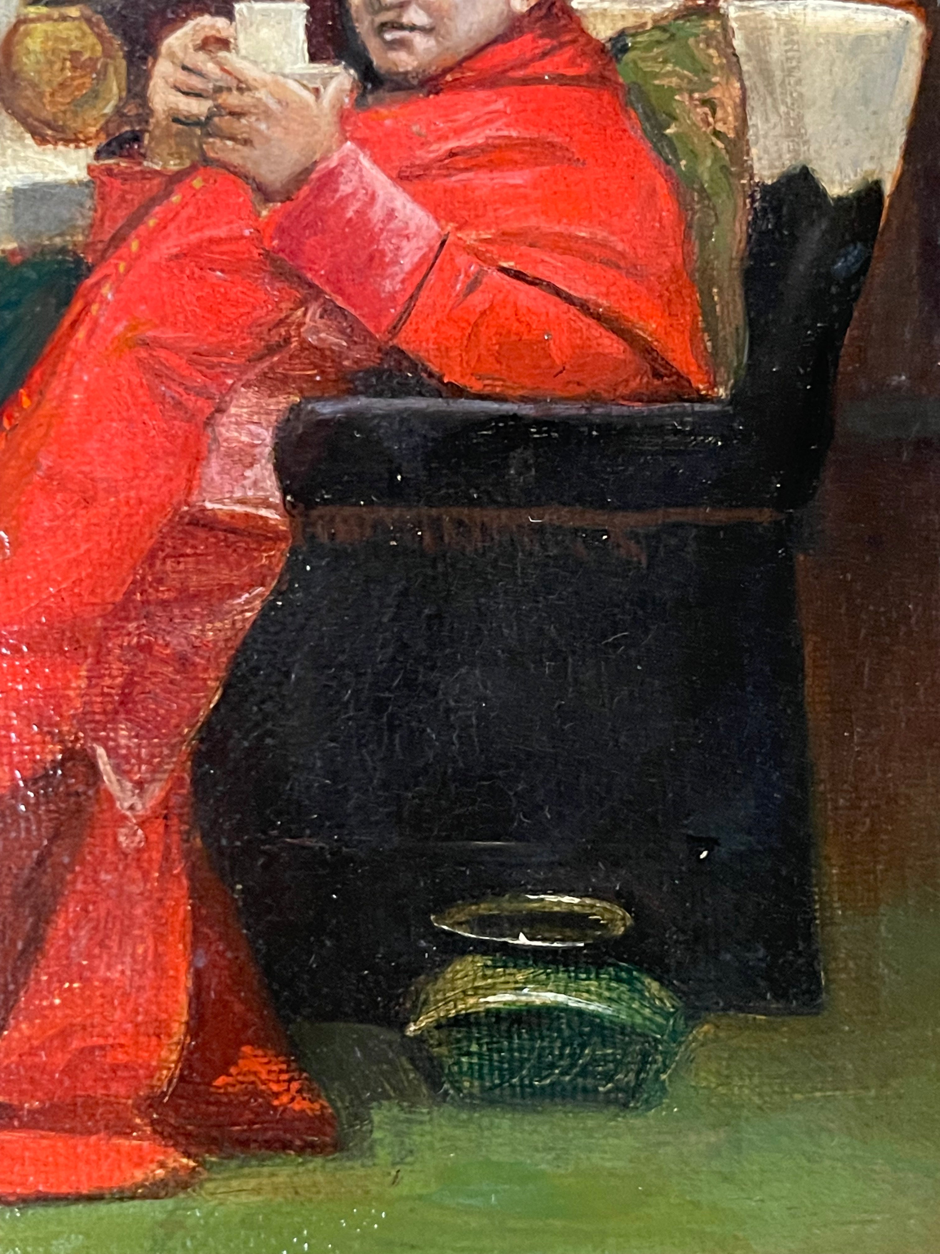 19th Century French Oil on Canvas Painting of a Cardinal’s Tea Time By F. Dupey