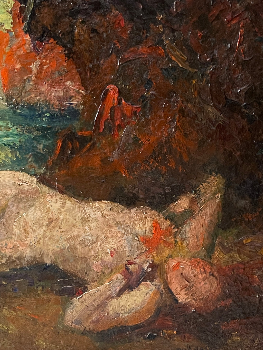 An Oil on Board Painting of a Reclining Mermaid, Signed