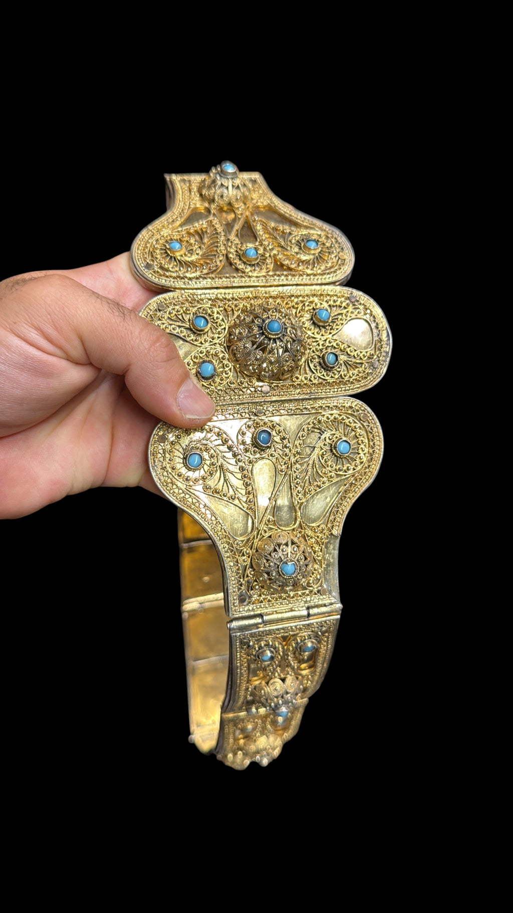 A Russian 84 Gilded Silver Jeweled Filigree Work Belt