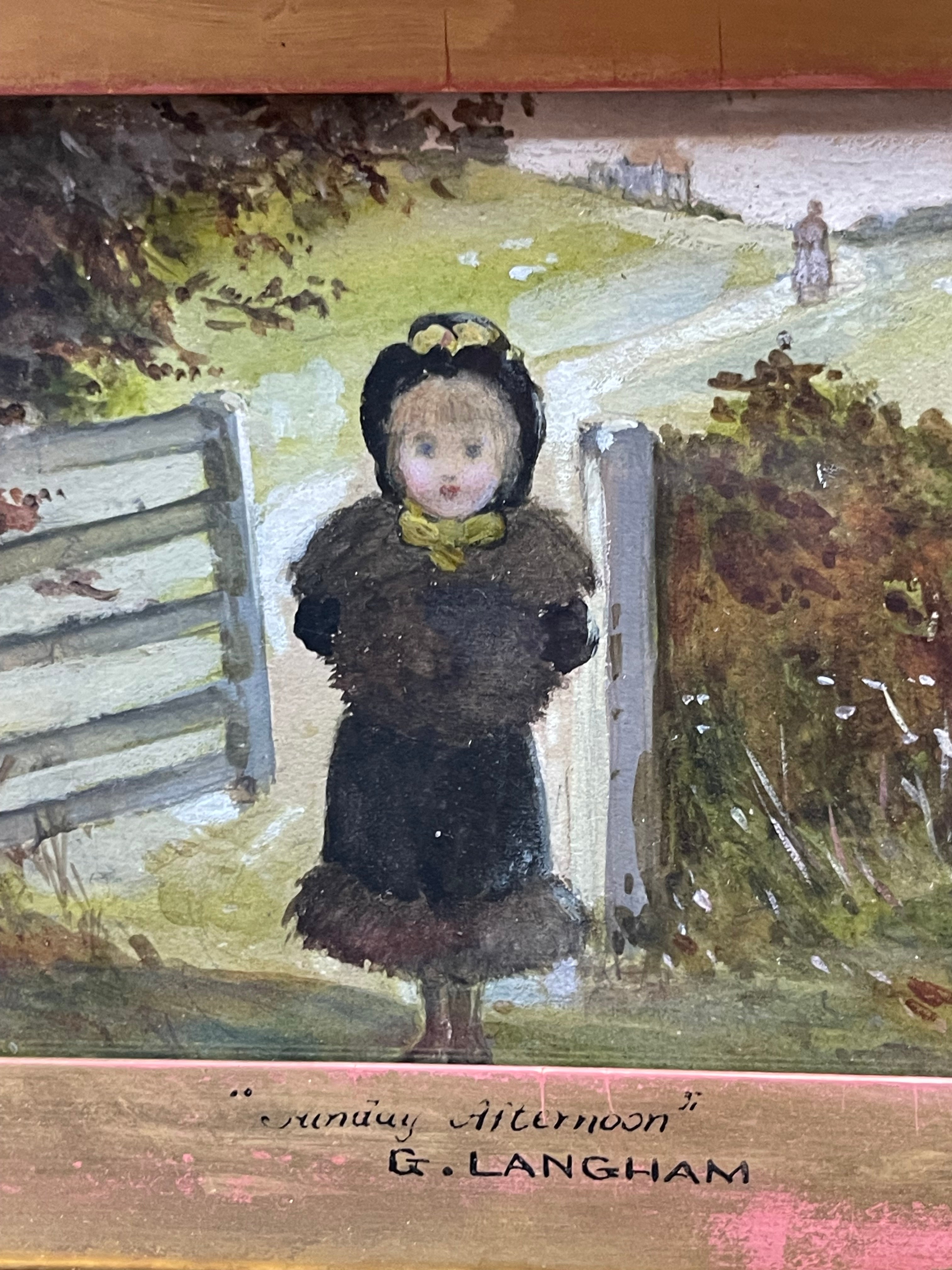 A Young Girl in a Rural Setting Framed in a Gilded Wooden Frame by G.Langham