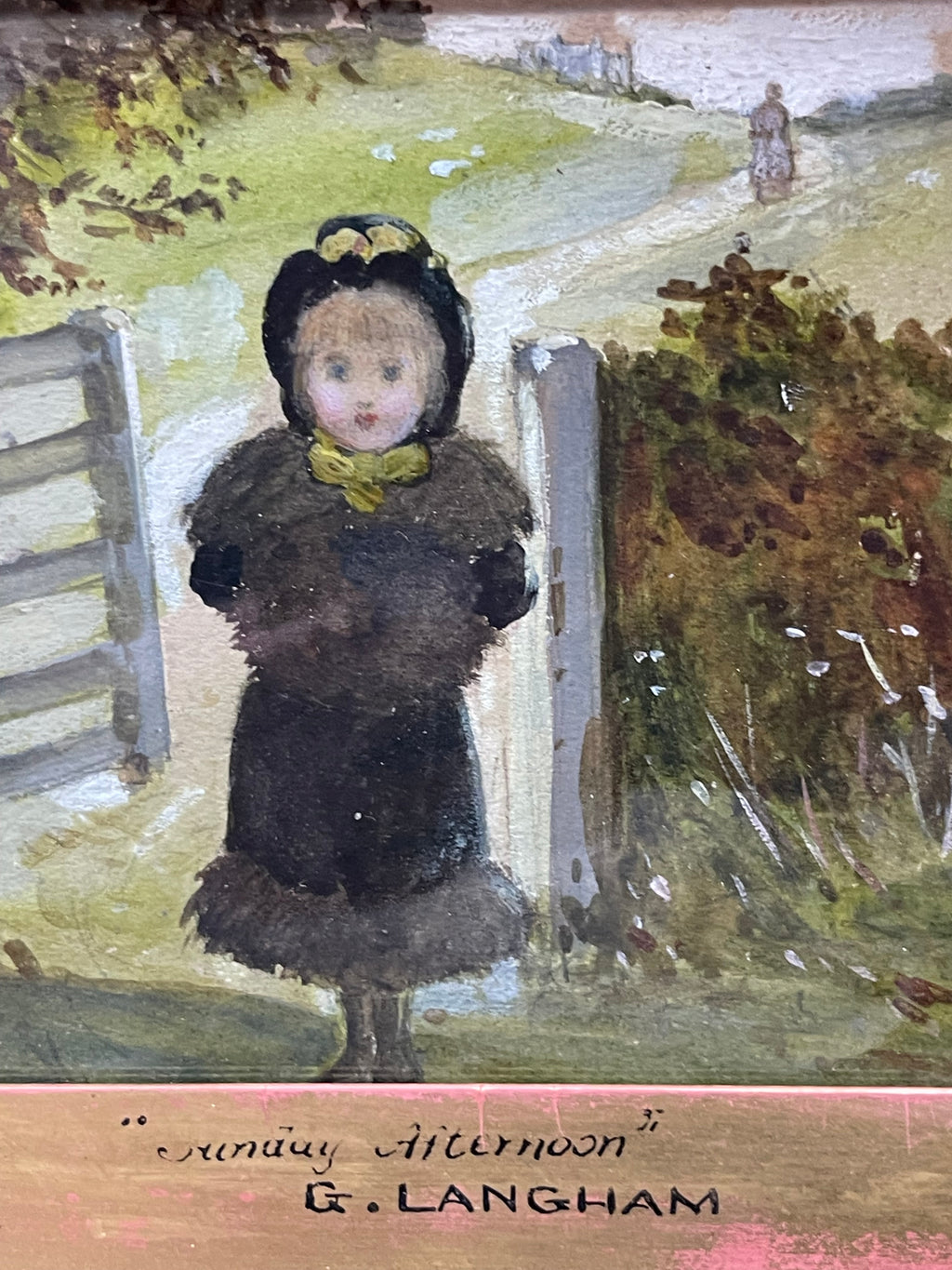 A Young Girl in a Rural Setting Framed in a Gilded Wooden Frame by G.Langham