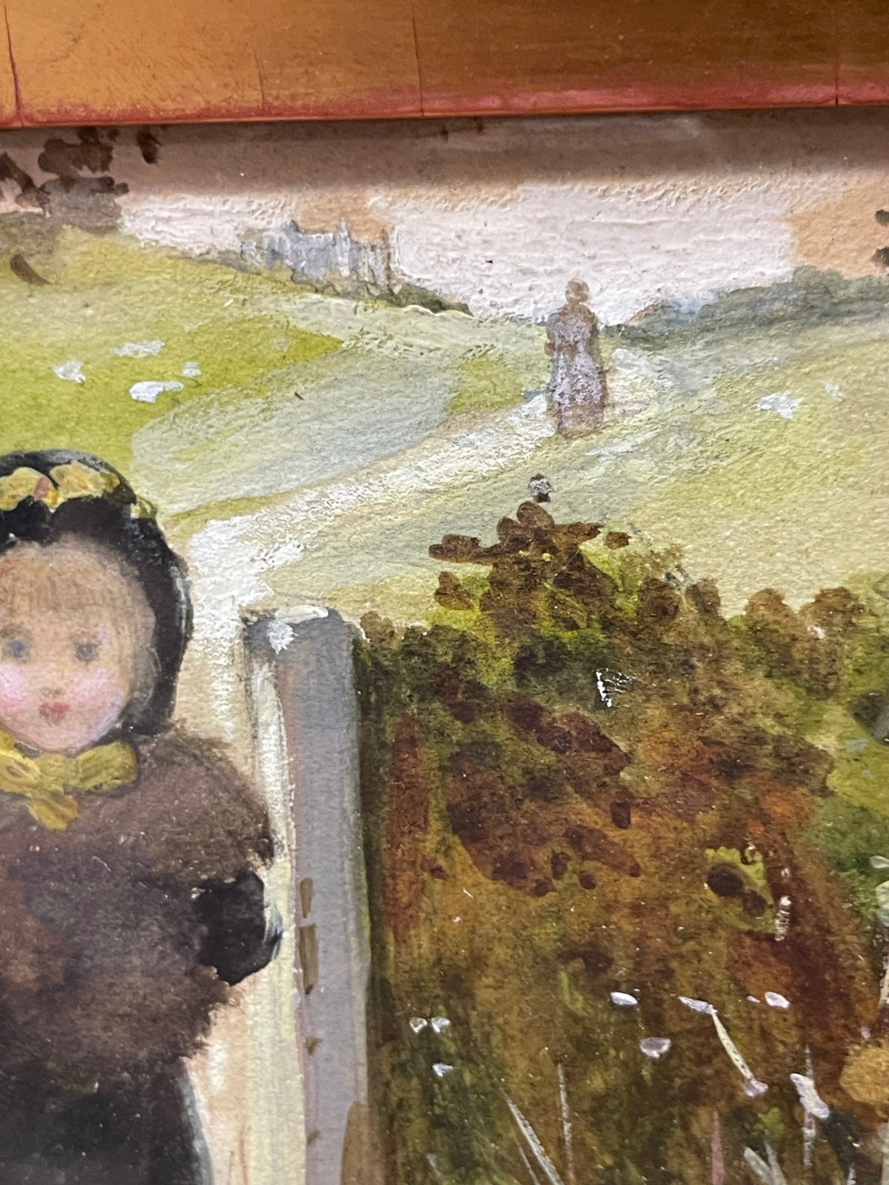 A Young Girl in a Rural Setting Framed in a Gilded Wooden Frame by G.Langham