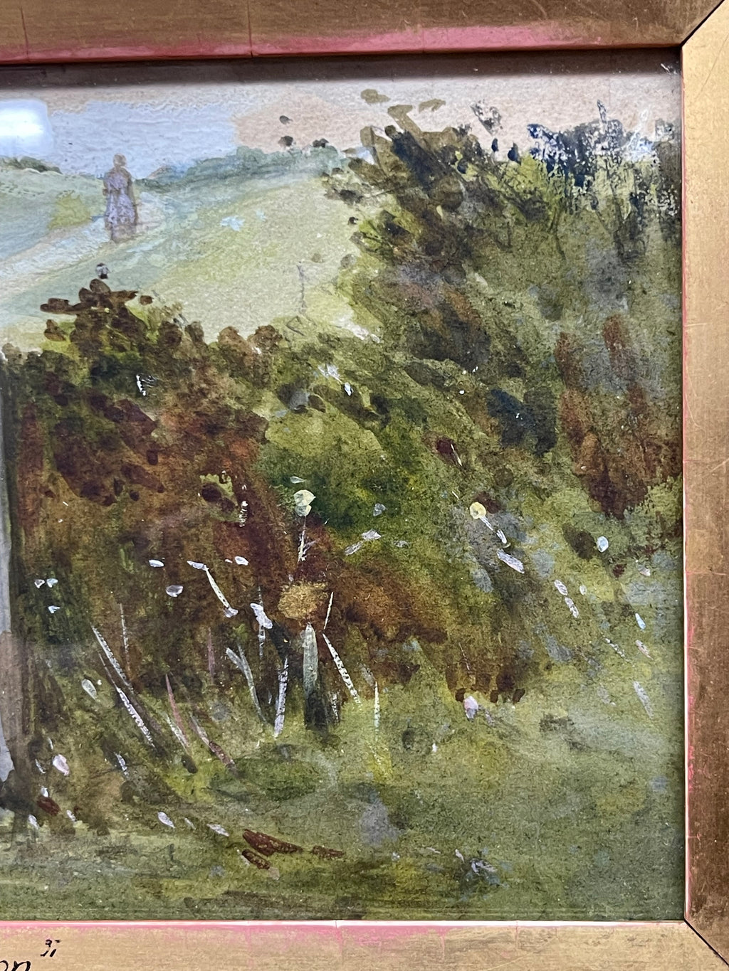 A Young Girl in a Rural Setting Framed in a Gilded Wooden Frame by G.Langham