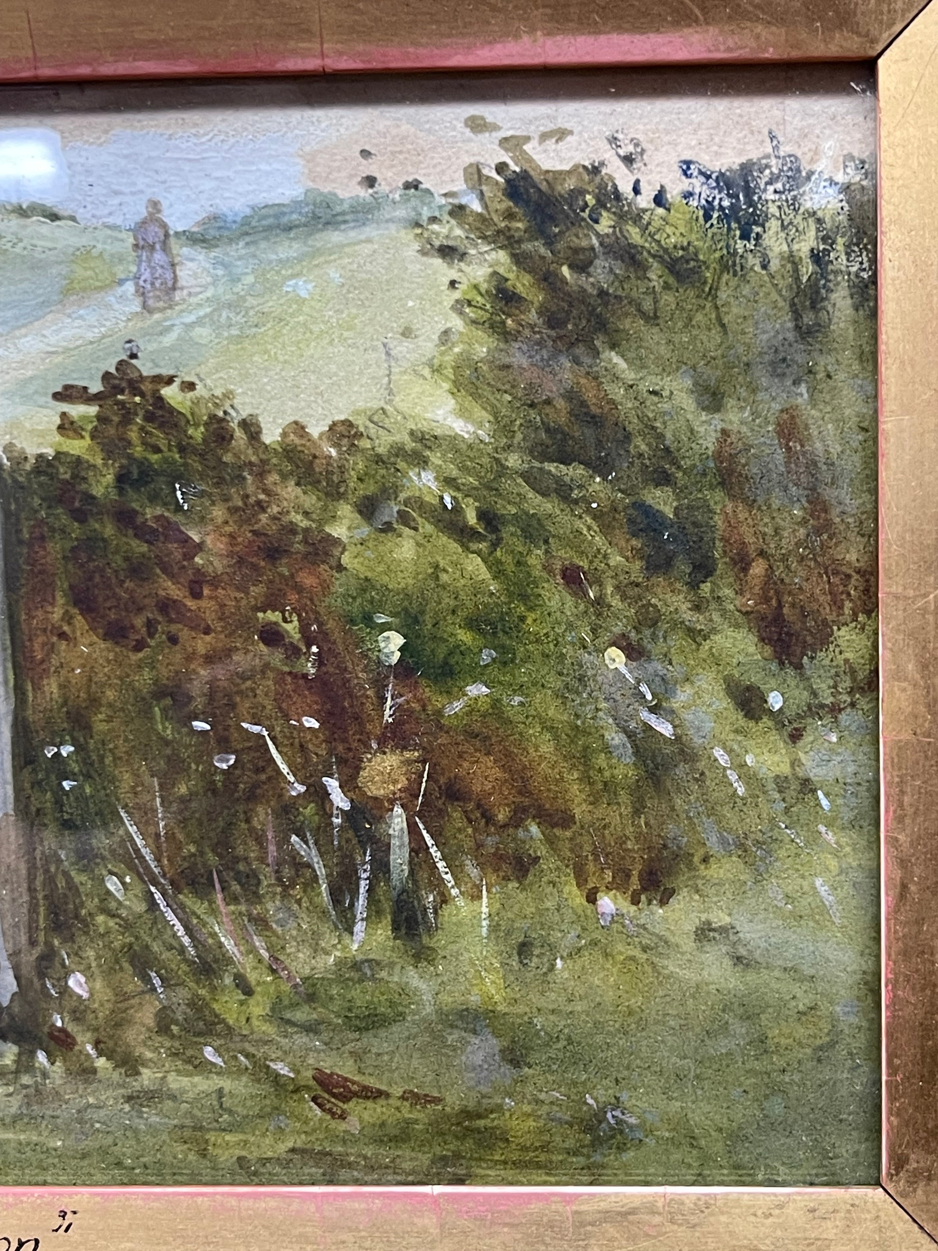 A Young Girl in a Rural Setting Framed in a Gilded Wooden Frame by G.Langham