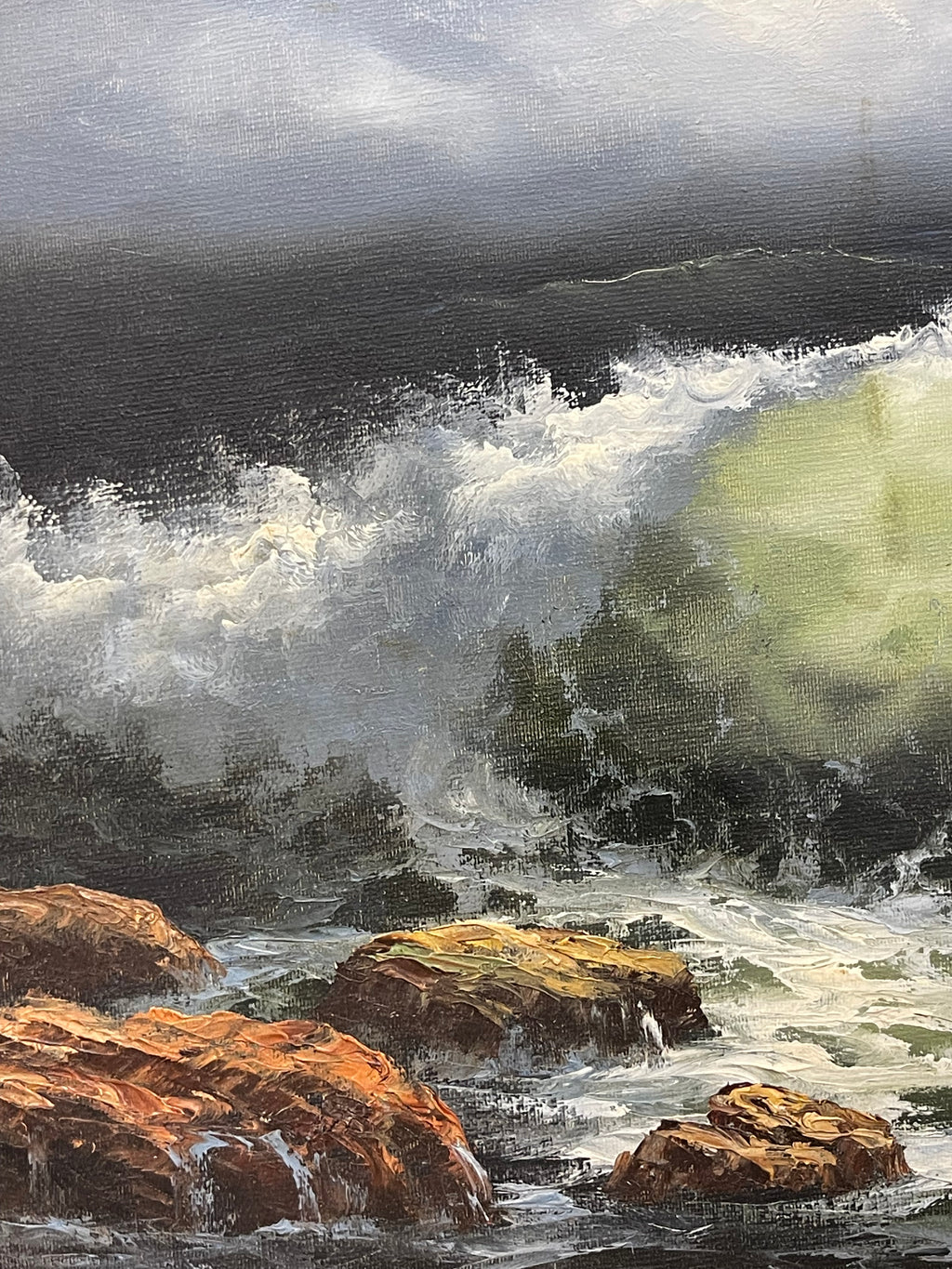 An Oil on Canvas Painting of a Wave