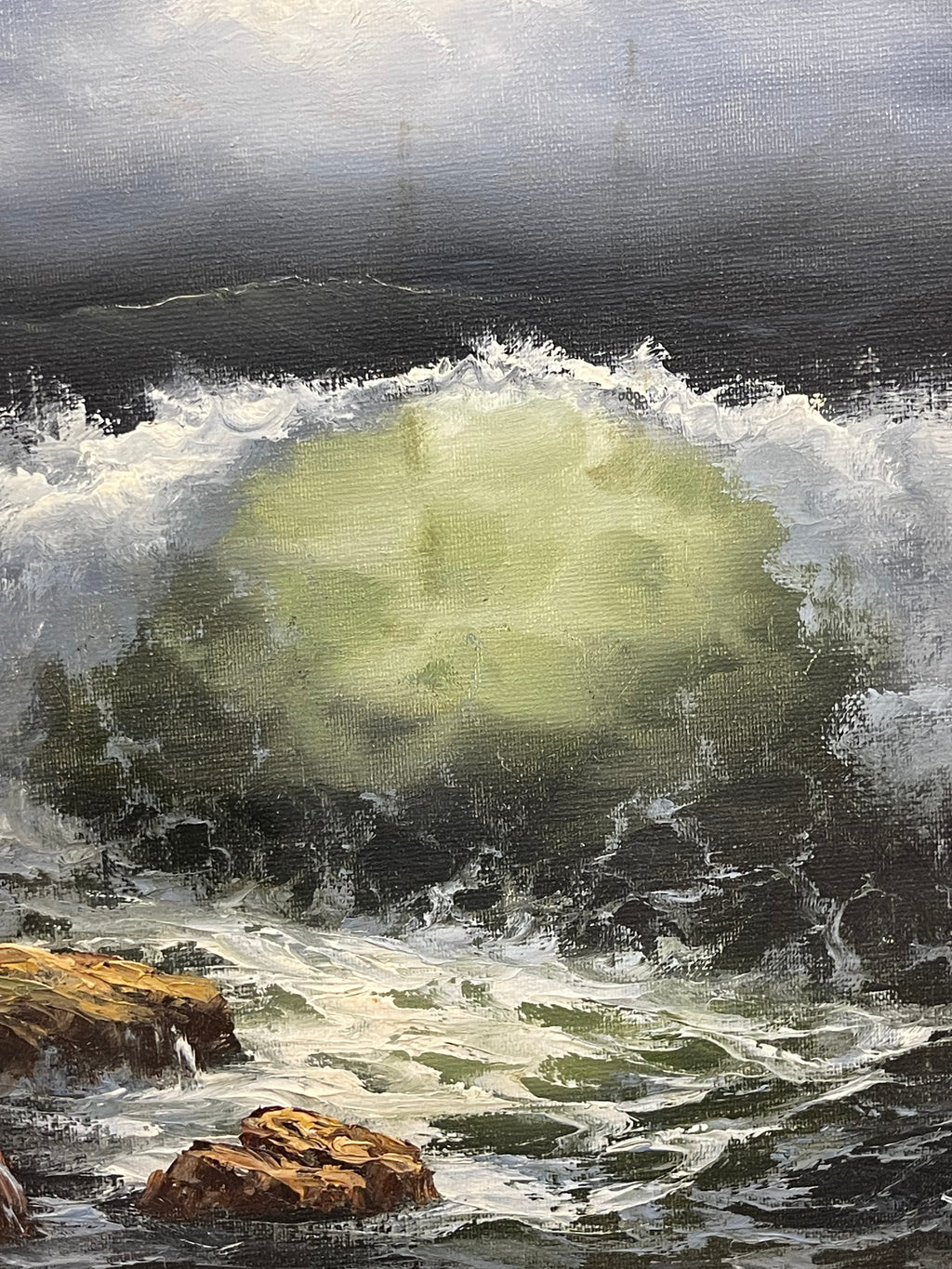 An Oil on Canvas Painting of a Wave