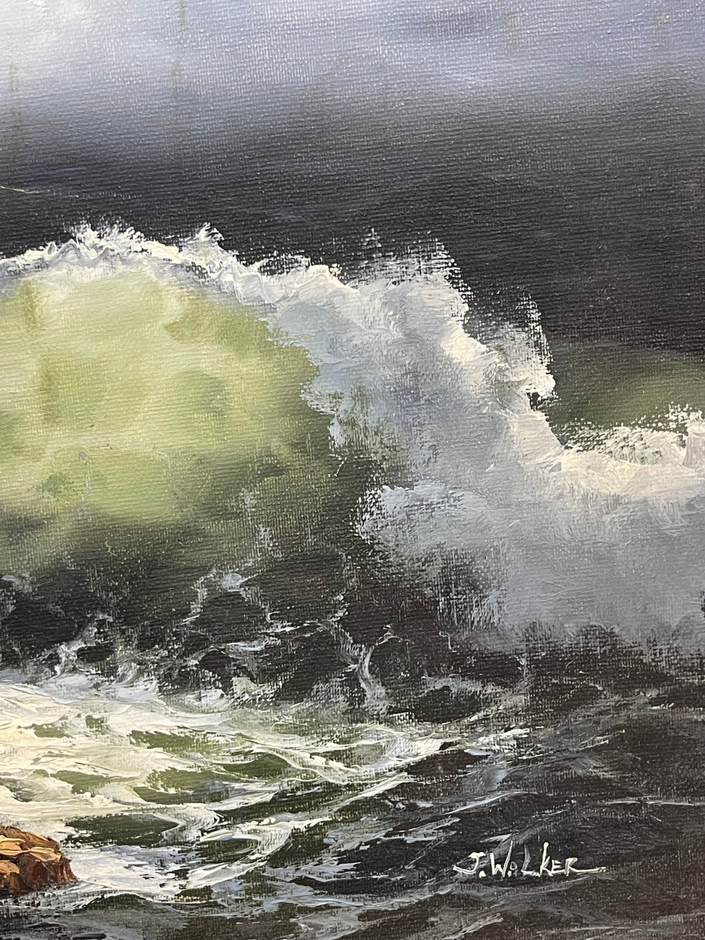 An Oil on Canvas Painting of a Wave