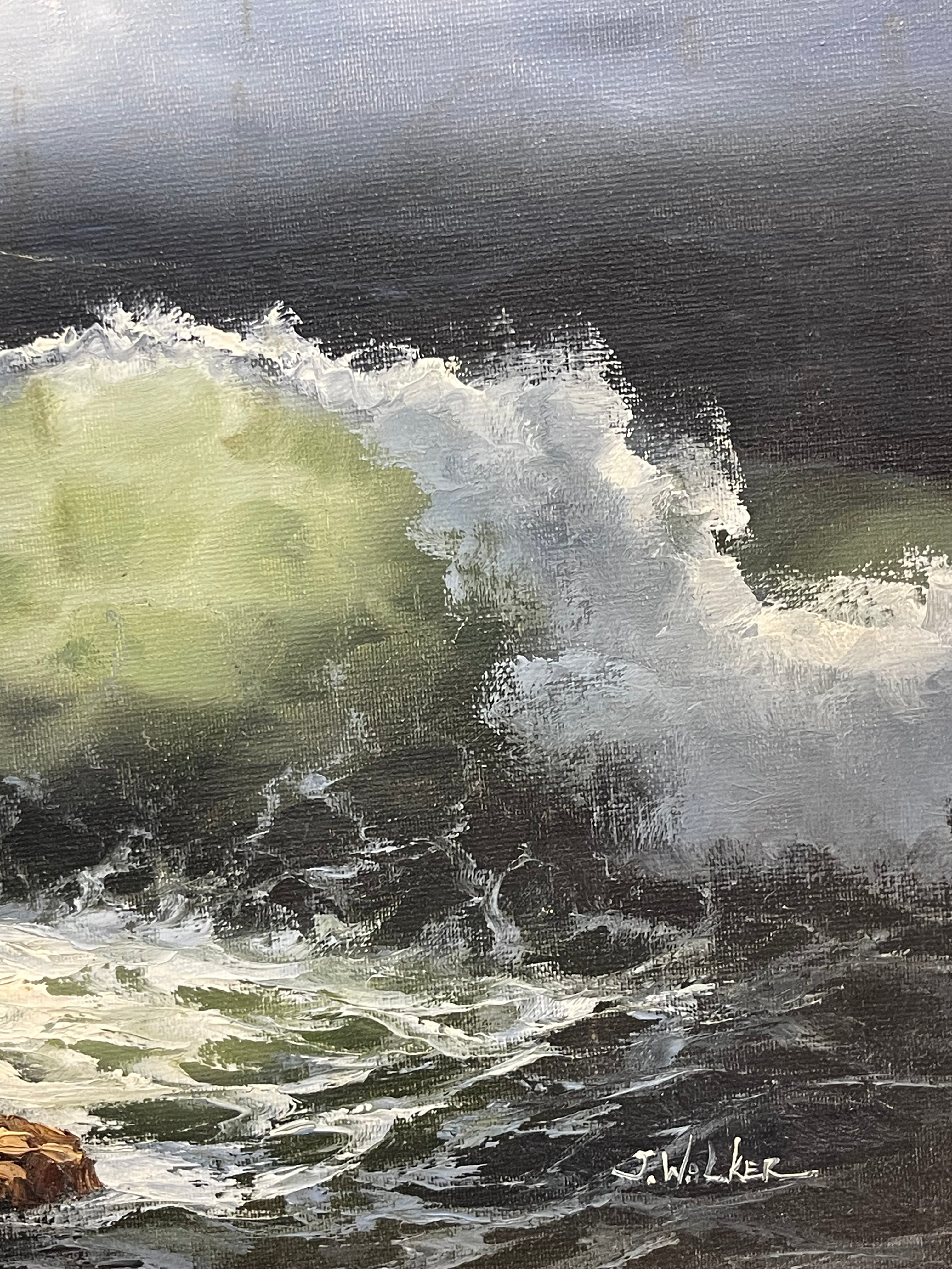 An Oil on Canvas Painting of a Wave