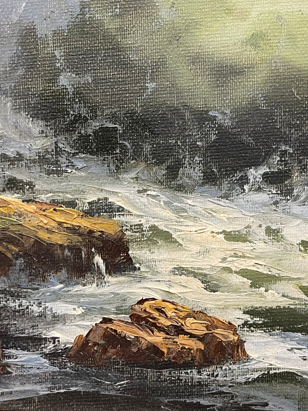 An Oil on Canvas Painting of a Wave