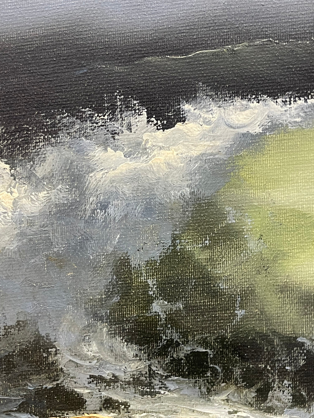 An Oil on Canvas Painting of a Wave