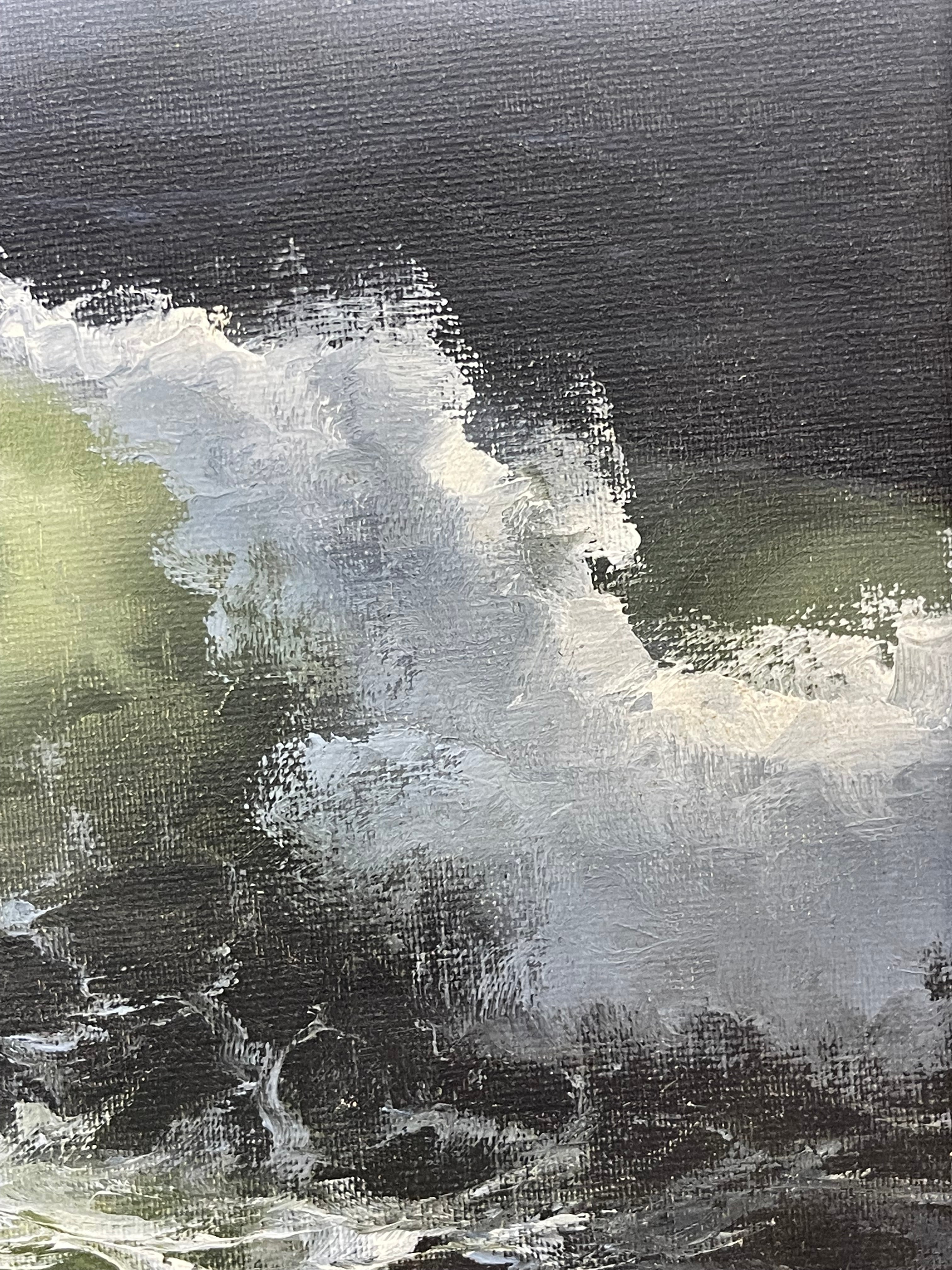 An Oil on Canvas Painting of a Wave