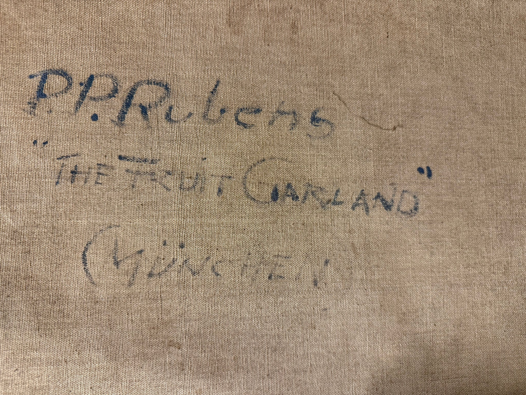 A Palatial Oil on Canvas Painting " Garland of Fruit" After Peter Paul Rubens