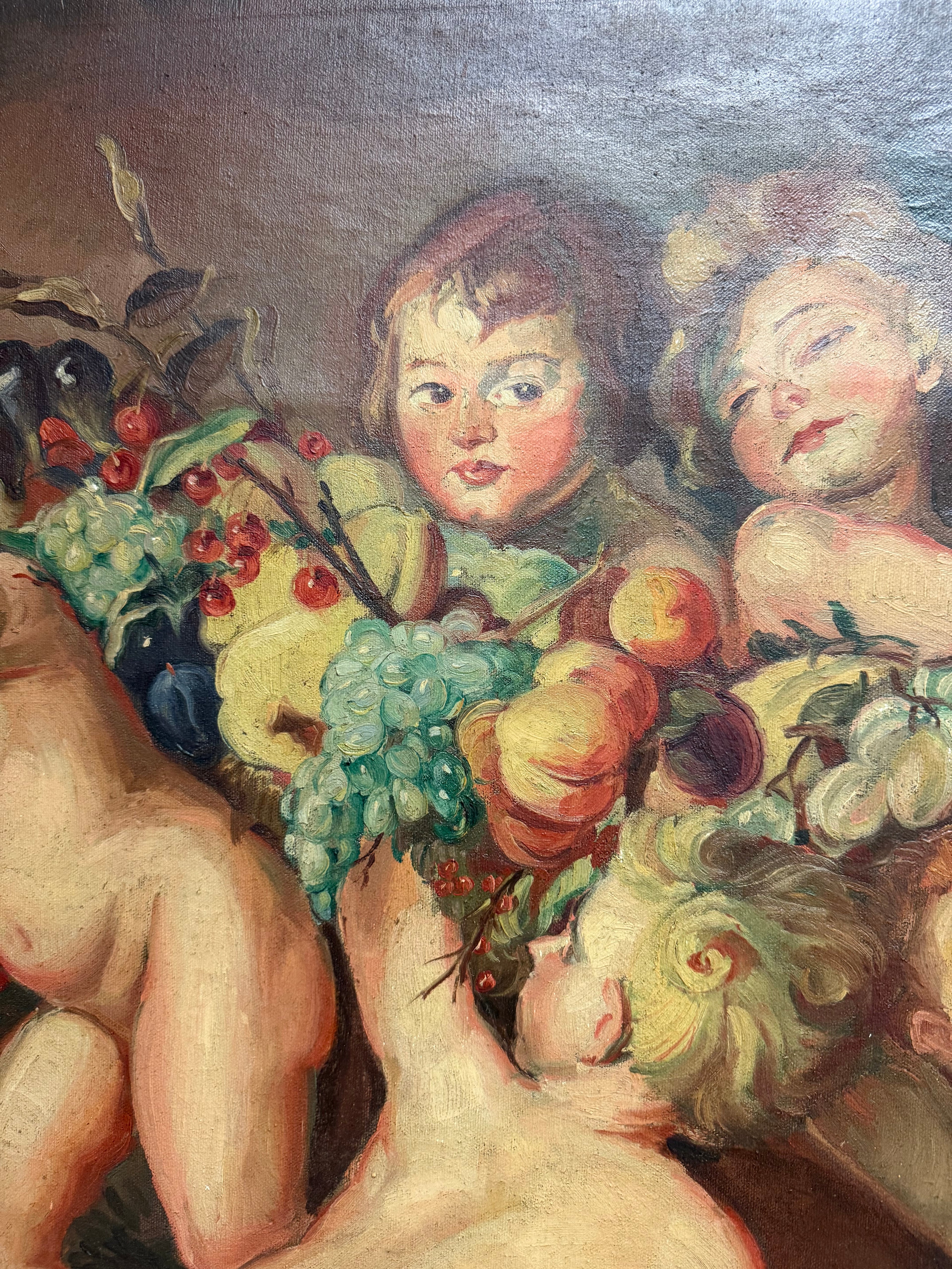 A Palatial Oil on Canvas Painting " Garland of Fruit" After Peter Paul Rubens