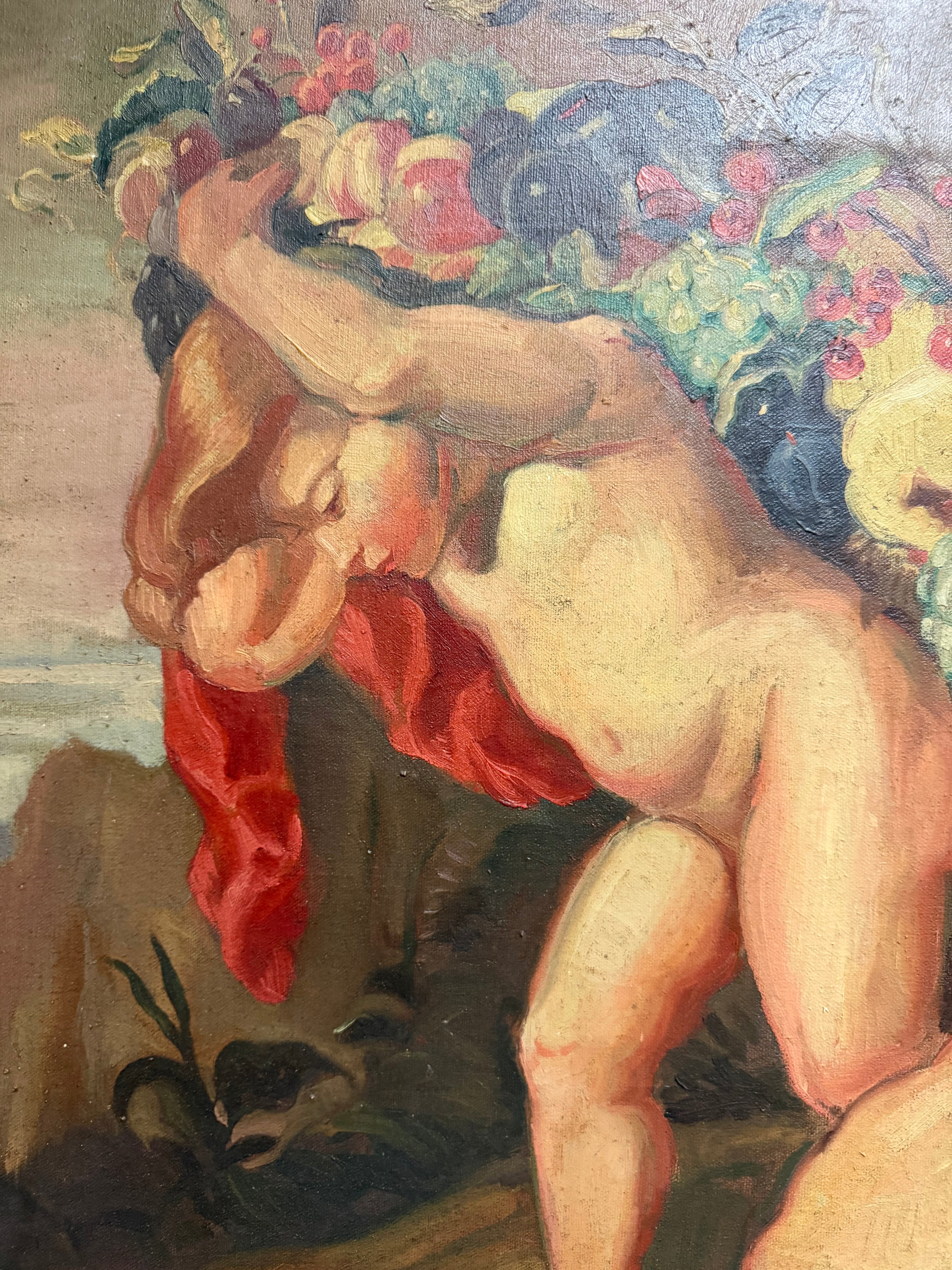 A Palatial Oil on Canvas Painting " Garland of Fruit" After Peter Paul Rubens