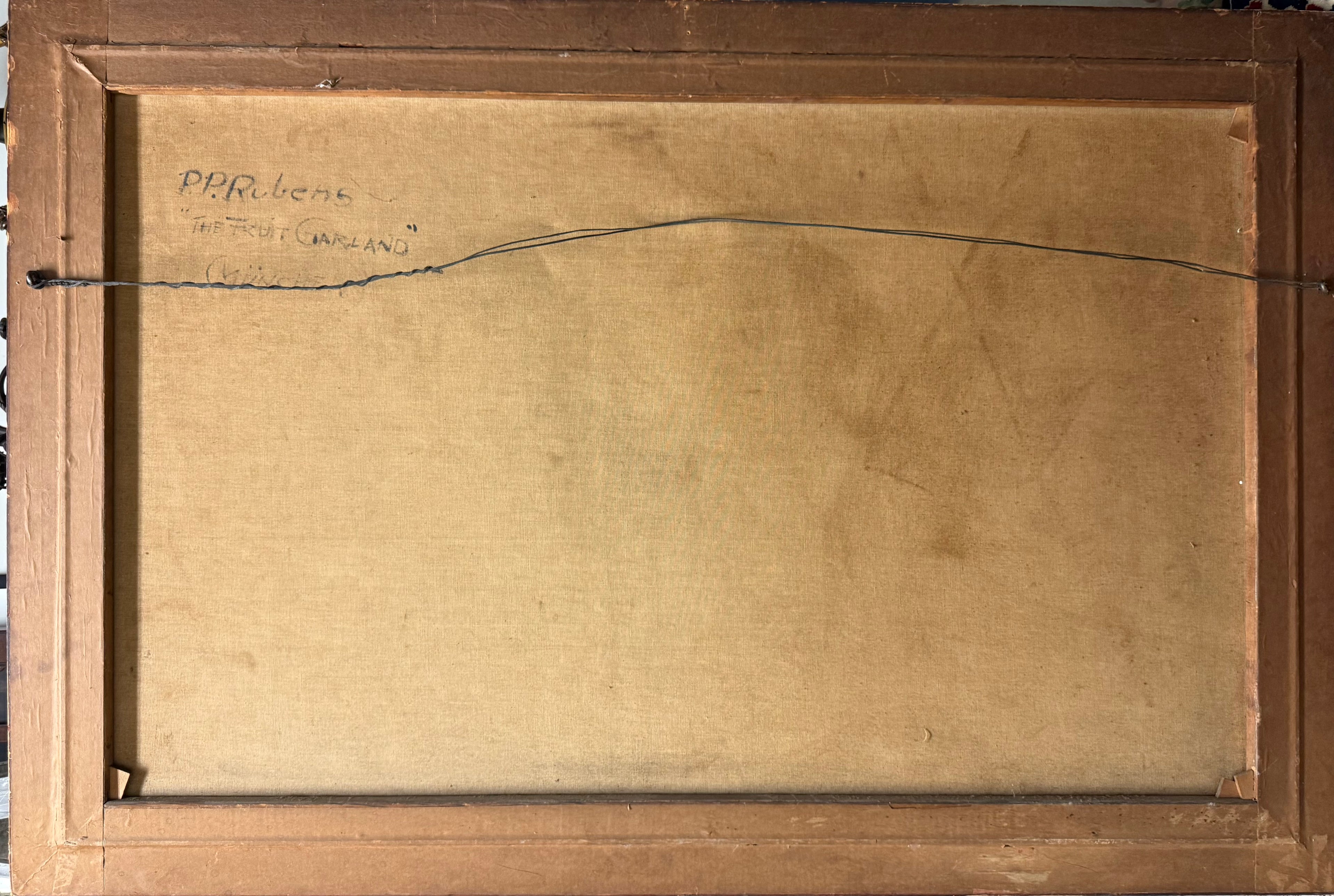 A Palatial Oil on Canvas Painting " Garland of Fruit" After Peter Paul Rubens