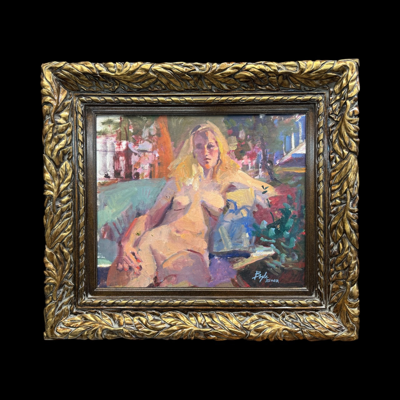 A Modern Oil On Board Painting Of A Reclining Lady