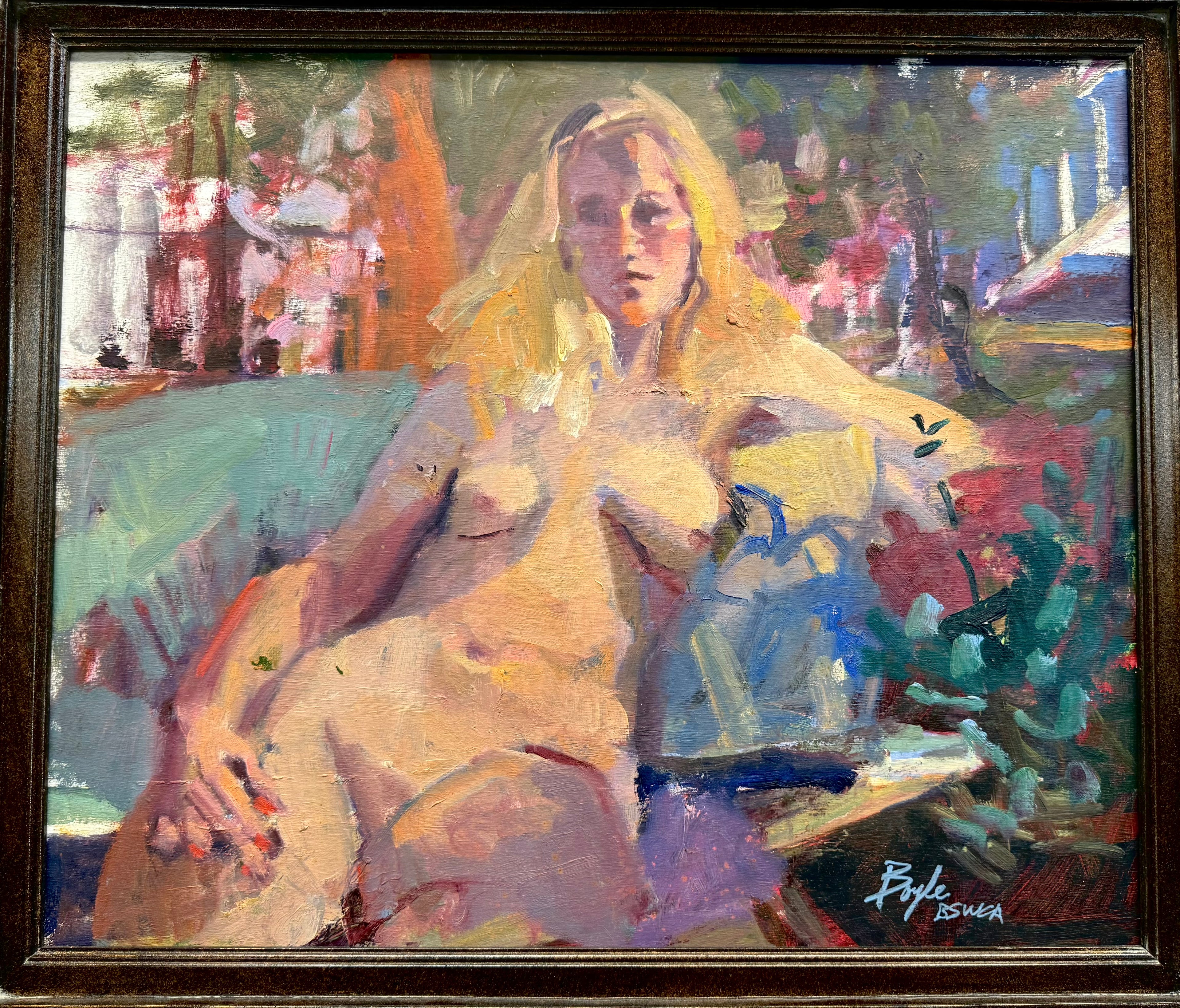 A Modern Oil On Board Painting Of A Reclining Lady