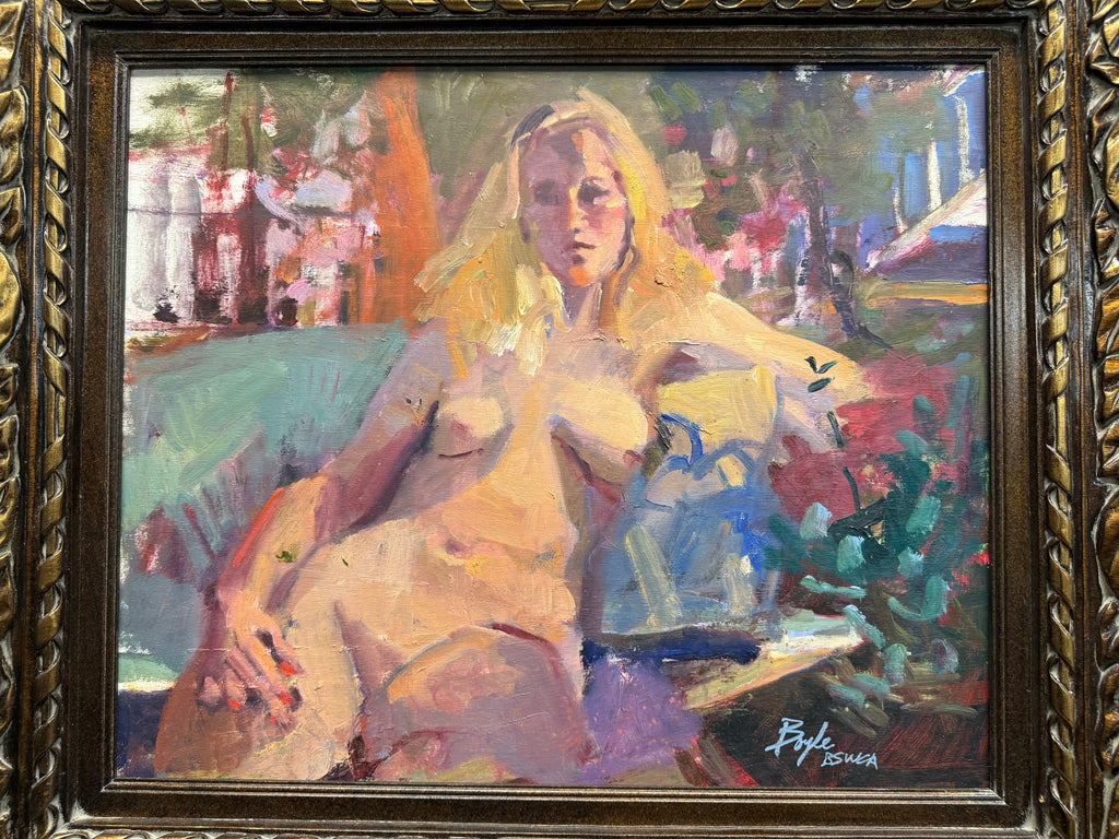 A Modern Oil On Board Painting Of A Reclining Lady