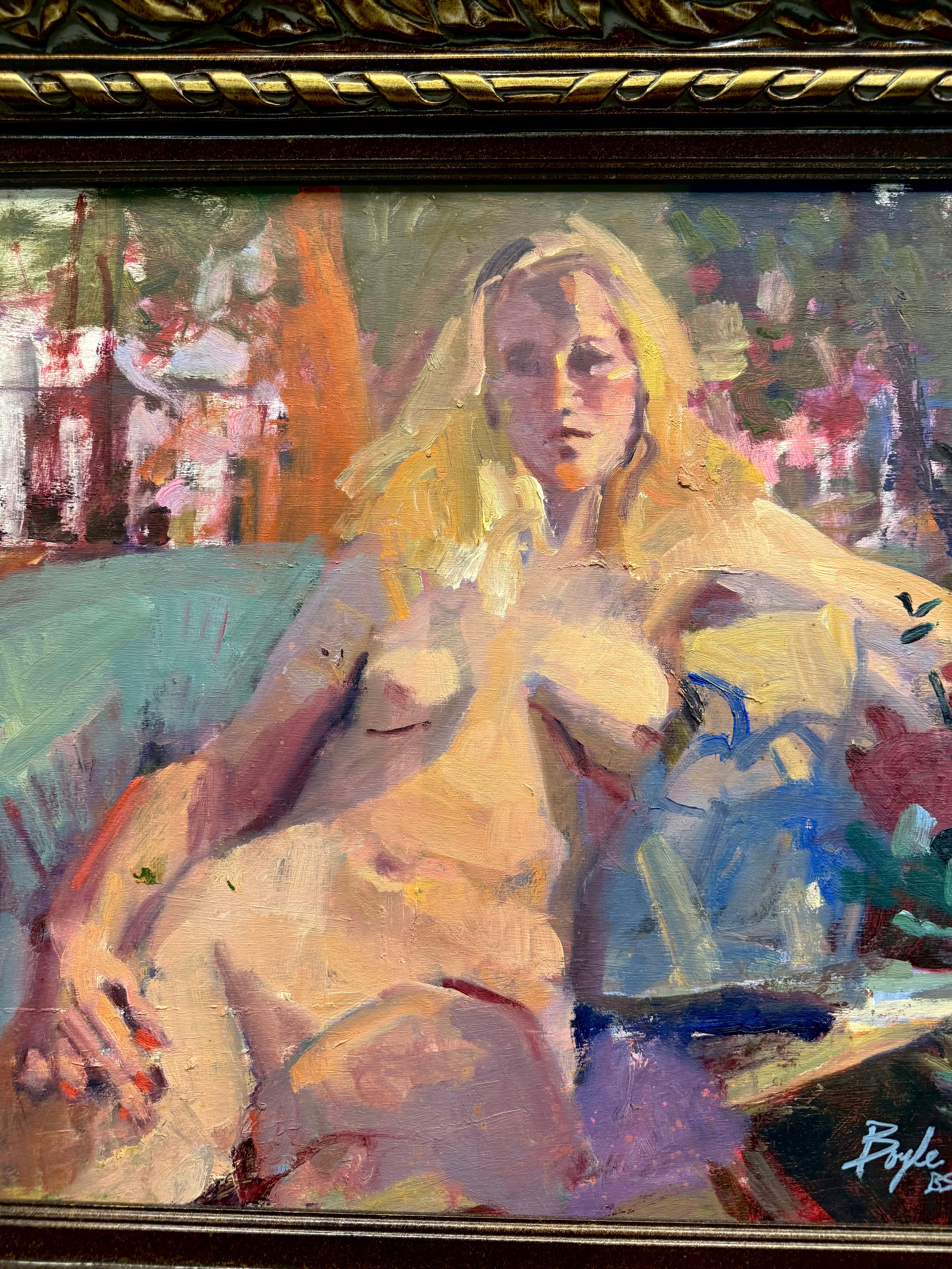 A Modern Oil On Board Painting Of A Reclining Lady