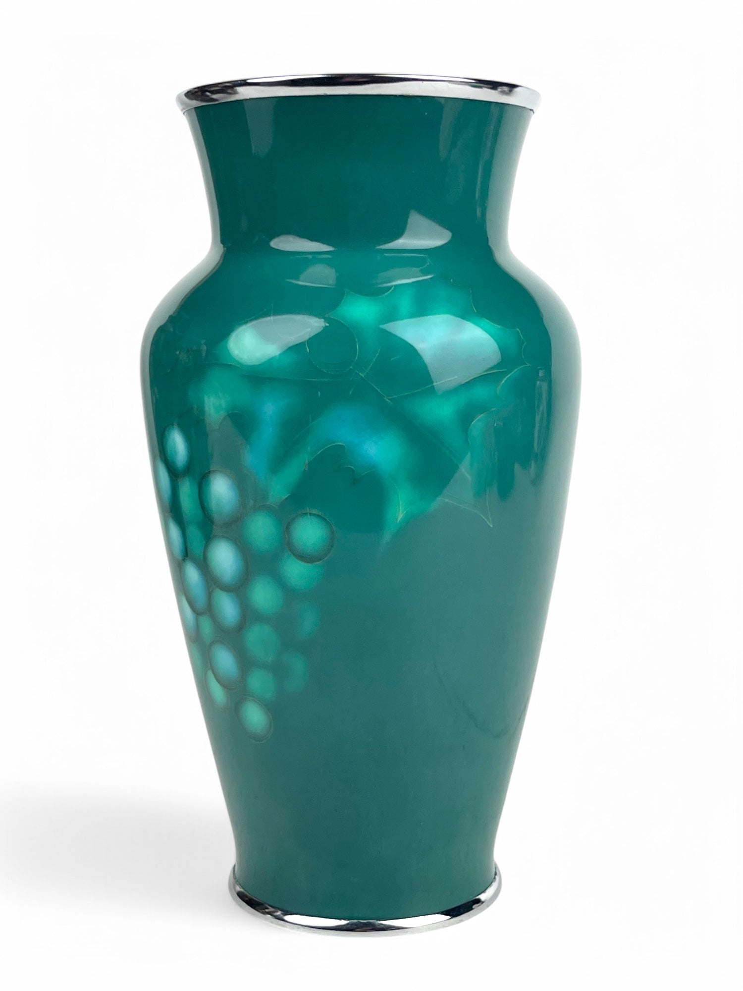 A Japanese Meiji. Silver Mounted Green Enamel Vase Signed By The Artist